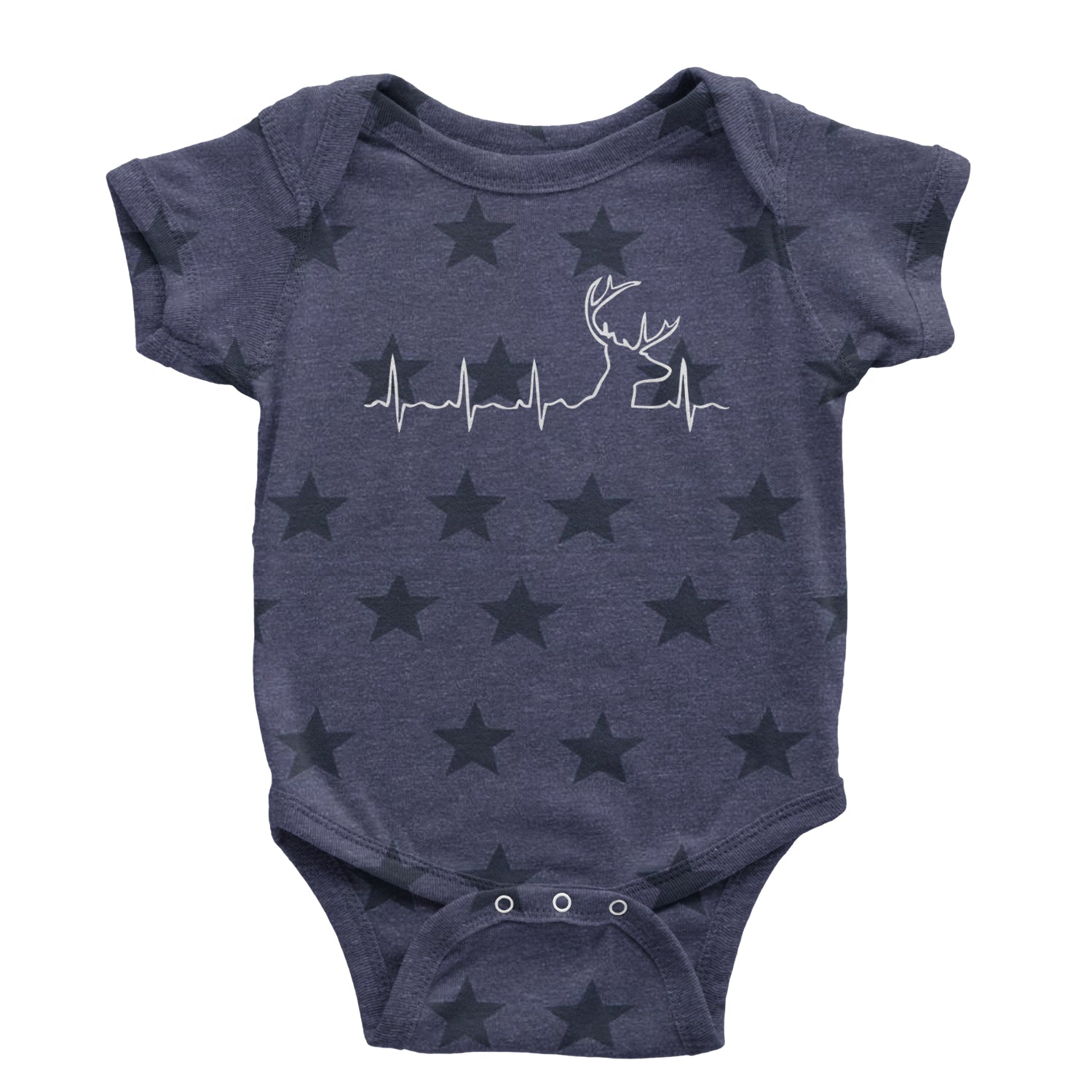 Hunting Heartbeat Deer Hunter Buck Stag Antlers  Infant One-Piece Romper Bodysuit and Toddler T-shirt Navy Blue STAR