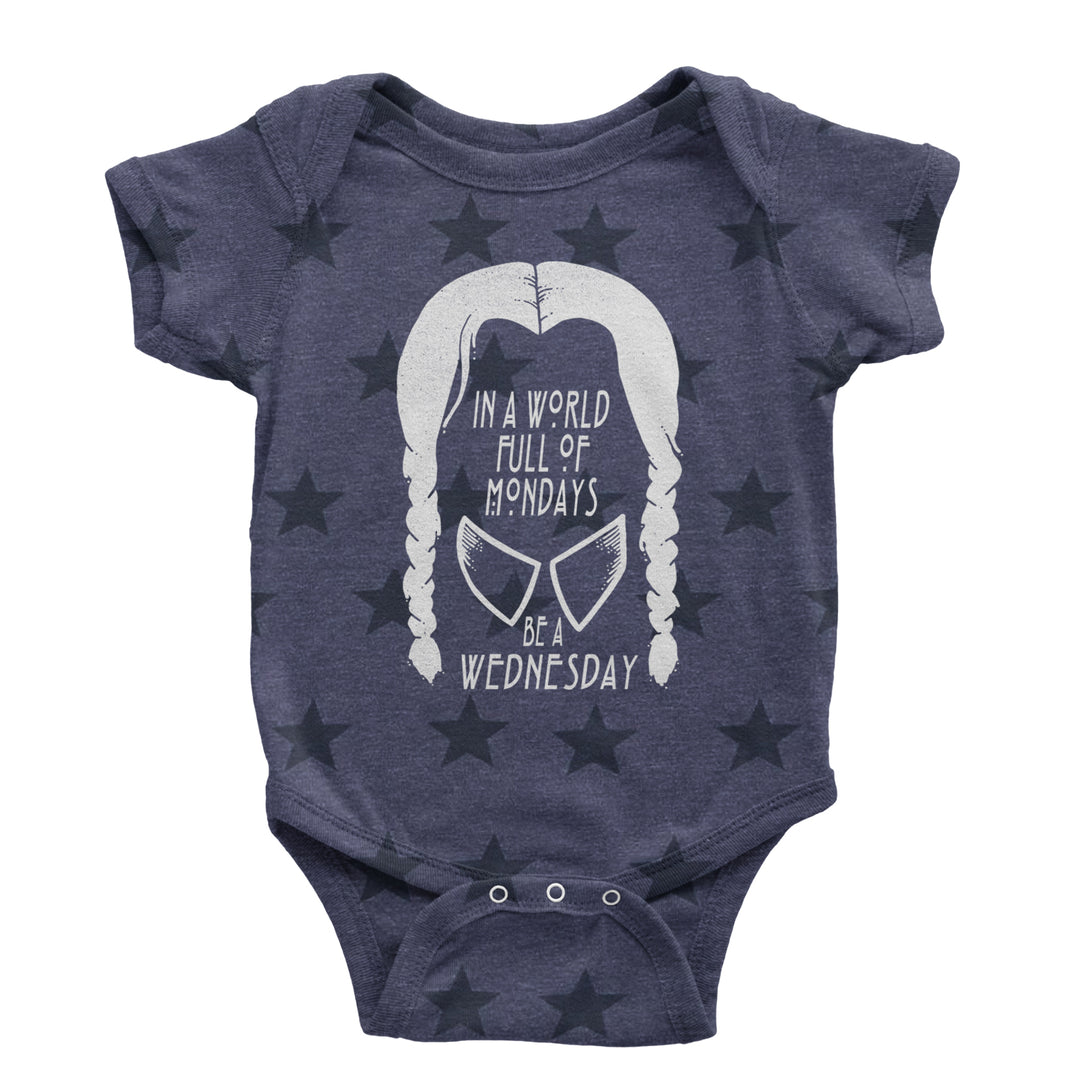 In  A World Full Of Mondays, Be A Wednesday Infant One-Piece Romper Bodysuit and Toddler T-shirt Navy Blue STAR