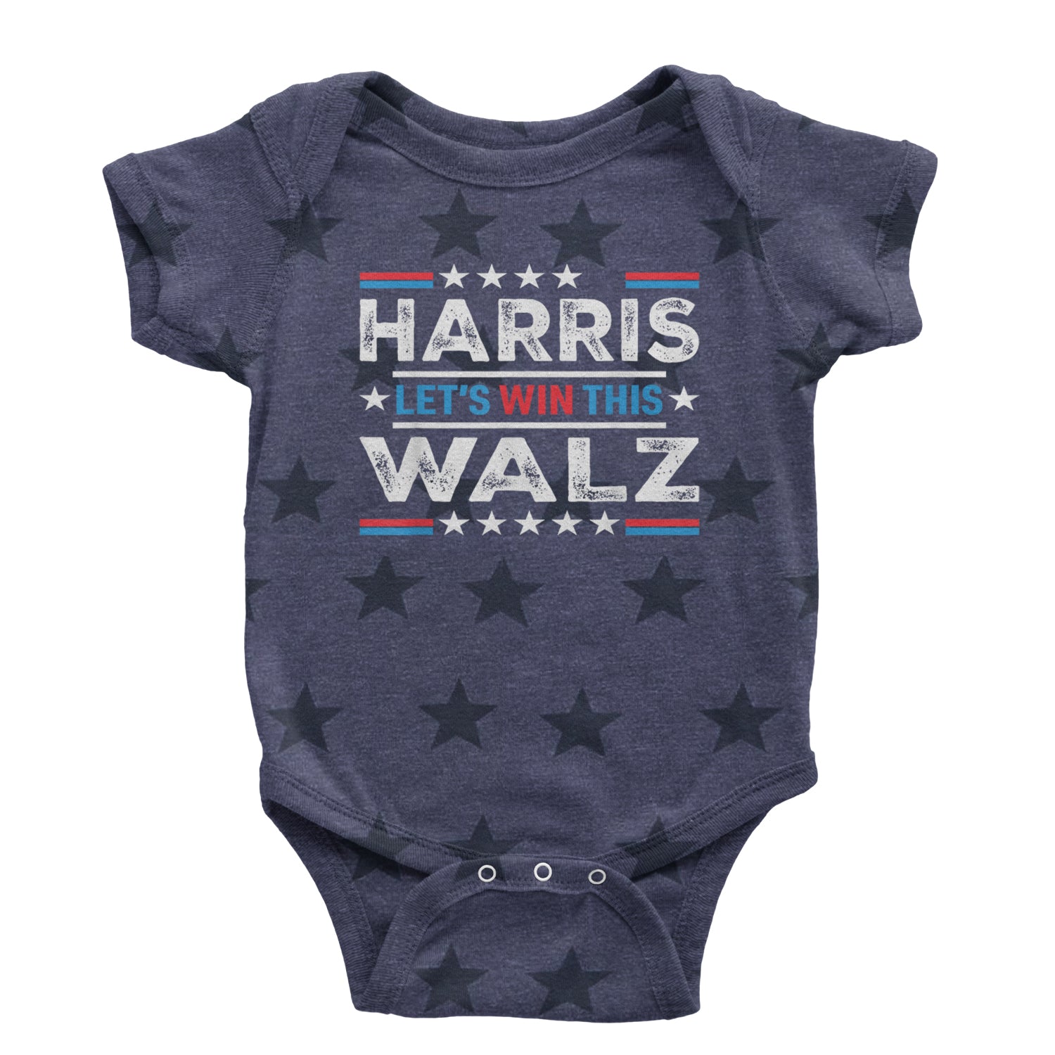 Kamala Harris and Tim Walz For President Infant One-Piece Romper Bodysuit and Toddler T-shirt Navy Blue STAR