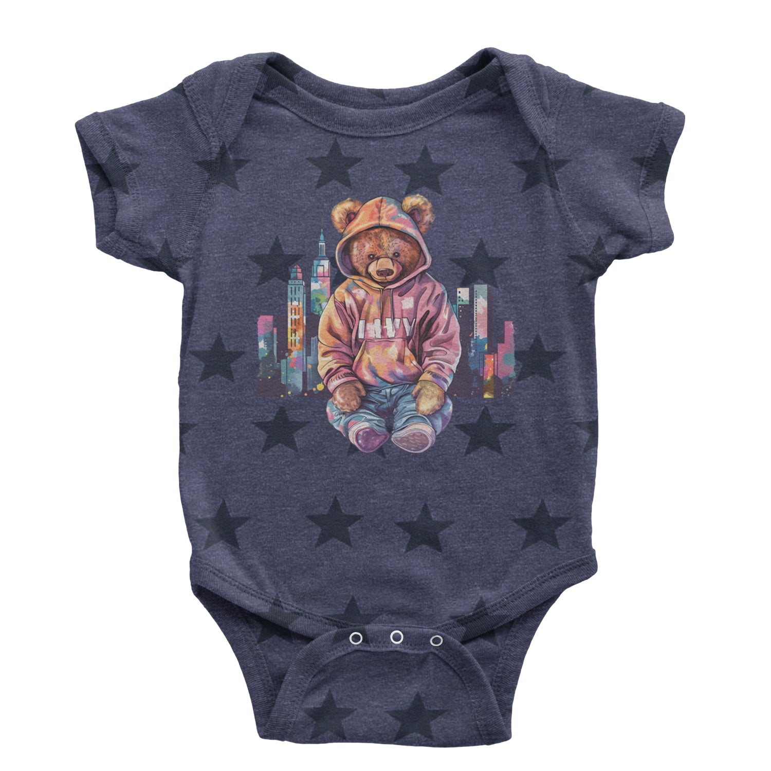 City Skyline Urban Graffiti Bear Infant One-Piece Romper Bodysuit Or Toddler T-shirt Navy Blue STAR