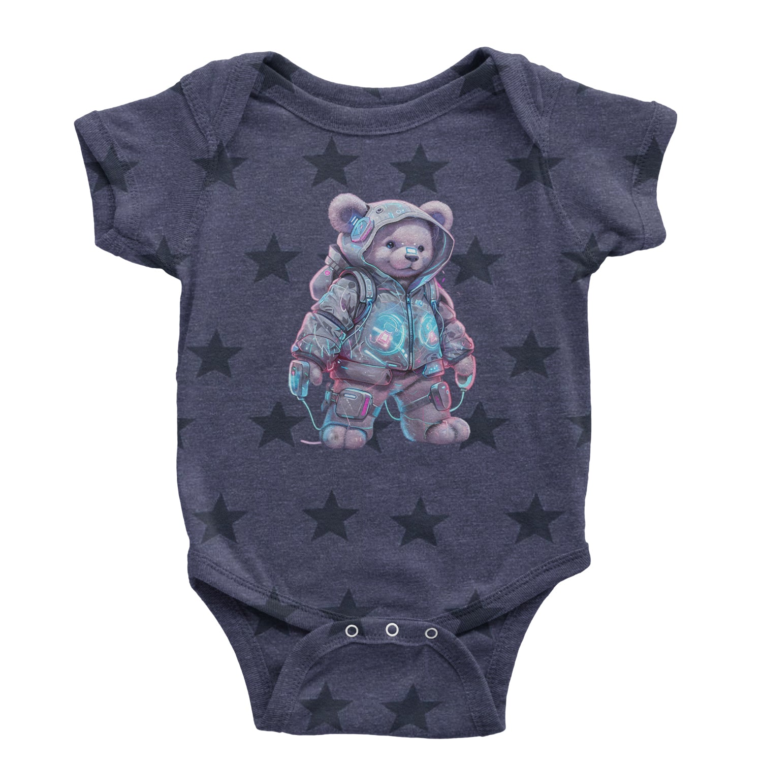 Cyberpunk Adventure Urban Graffiti Bear Infant One-Piece Romper Bodysuit Or Toddler T-shirt Navy Blue STAR