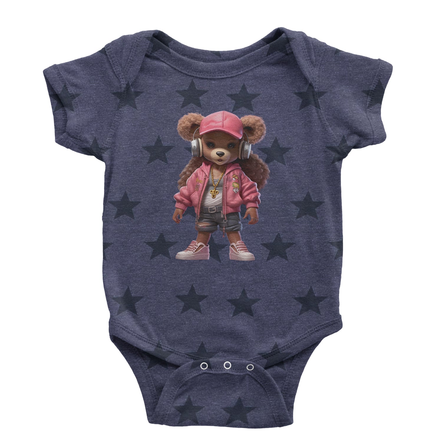 Pink Female Urban Graffiti Bear Infant One-Piece Romper Bodysuit Or Toddler T-shirt Navy Blue STAR