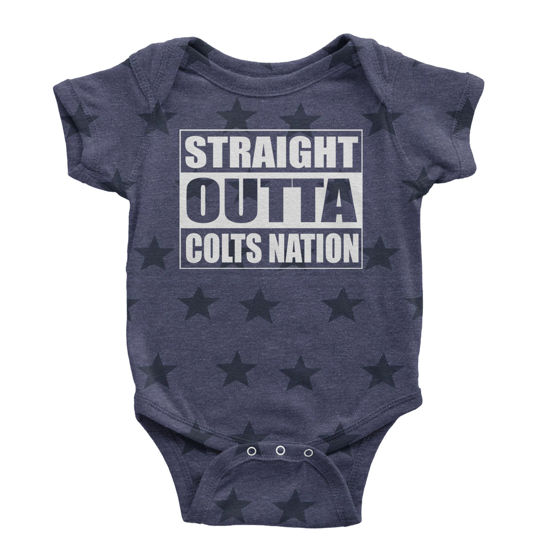 Straight Outta Colts Nation Football  Infant One-Piece Romper Bodysuit and Toddler T-shirt Navy Blue STAR