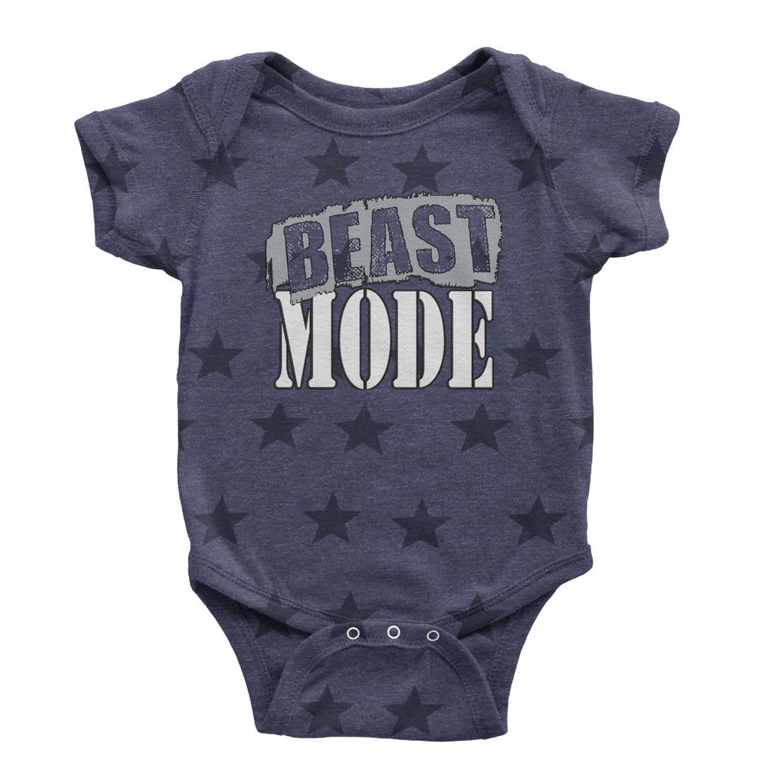 Beast Mode Training Gym Workout graphic on Onesie and Toddler T-Shirt in Navy Blue STAR
