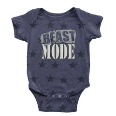 Beast Mode Training Gym Workout graphic on Onesie and Toddler T-Shirt in Navy Blue STAR