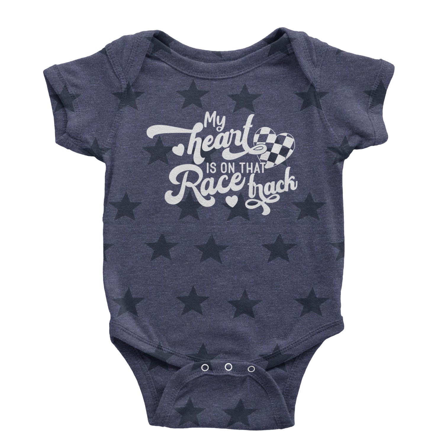 My Heart Is On That Race Track Infant One-Piece Romper Bodysuit and Toddler T-shirt Navy Blue STAR