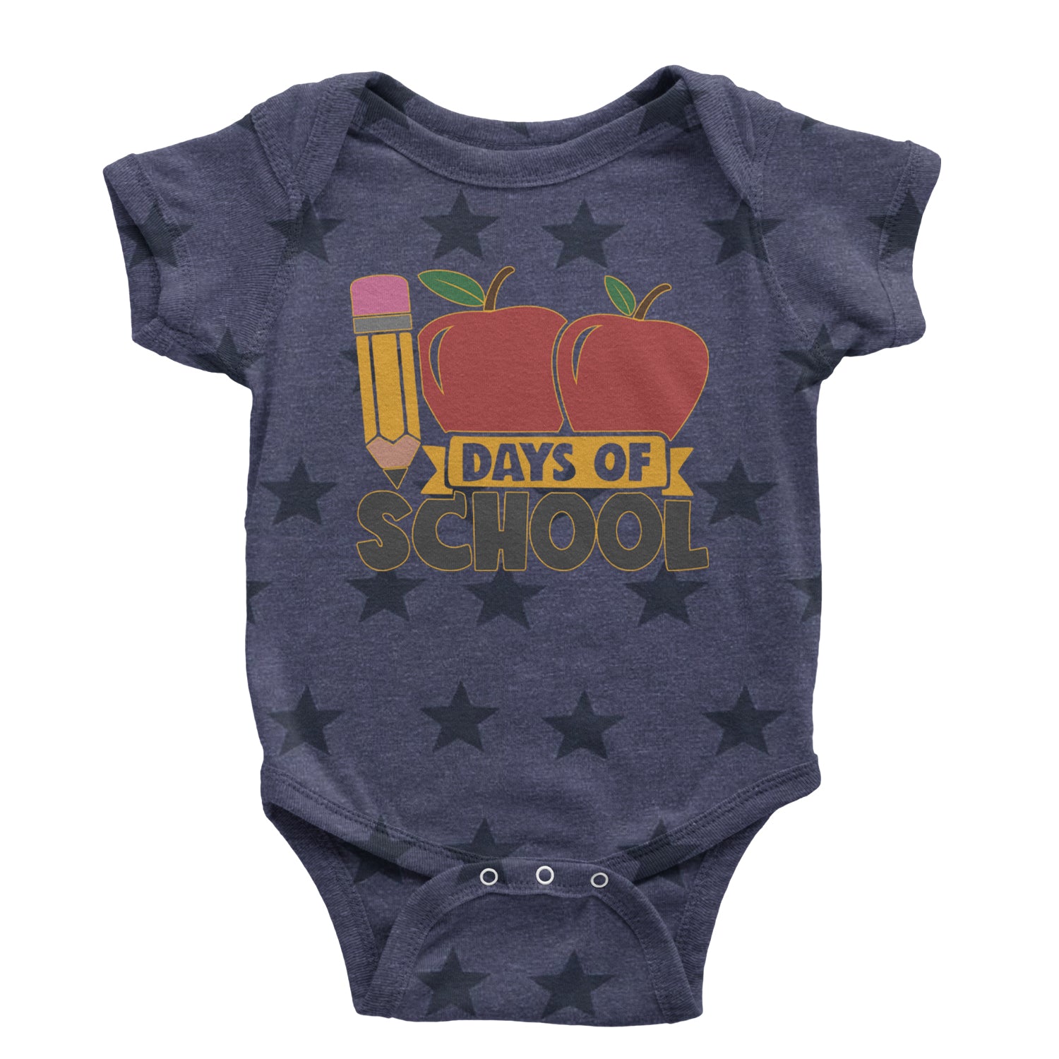 100 Days Of School Apple Pencil Infant One-Piece Romper Bodysuit and Toddler T-shirt Navy Blue STAR