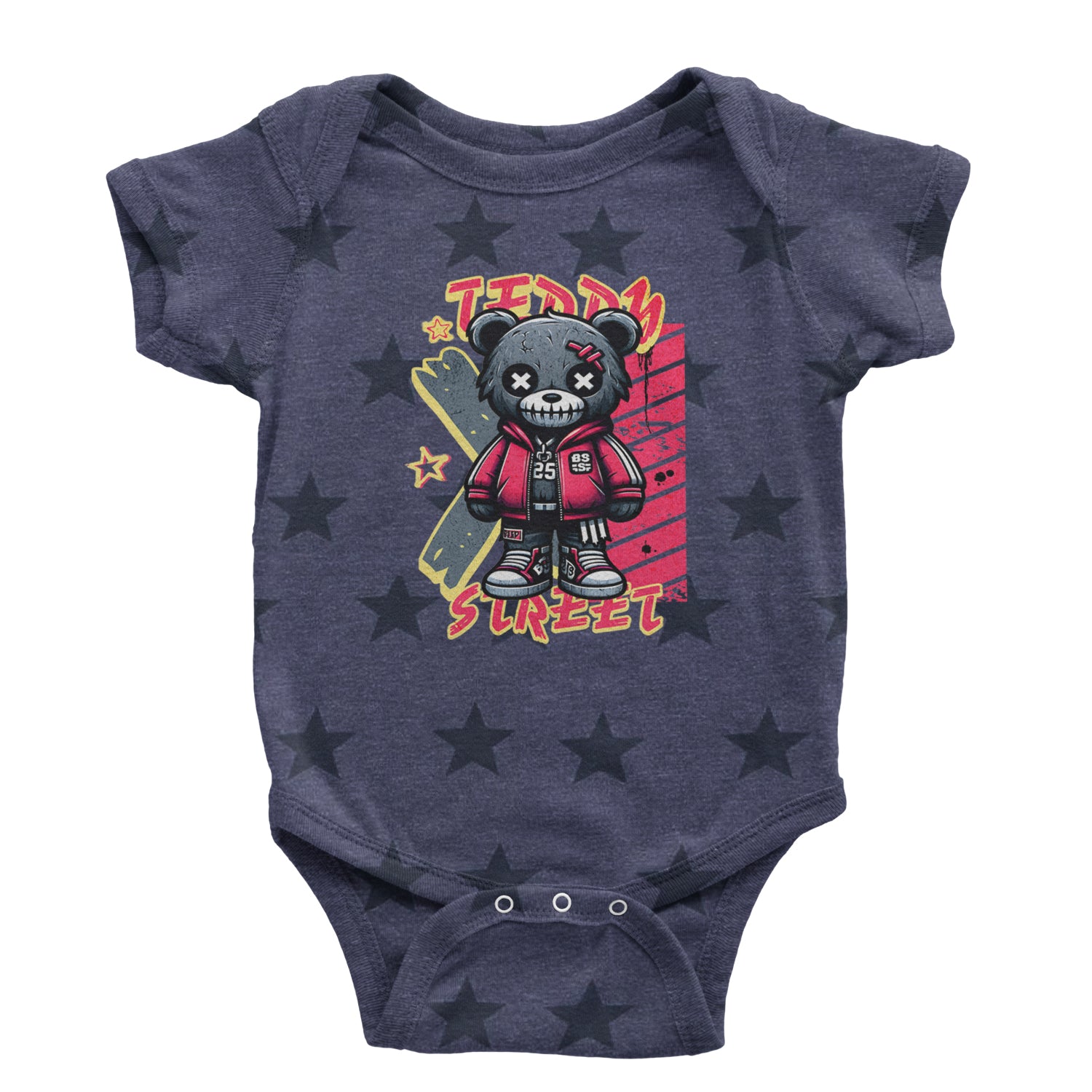 Teddy Attitude Urban Graffiti Bear Infant One-Piece Romper Bodysuit Or Toddler T-shirt Navy Blue STAR