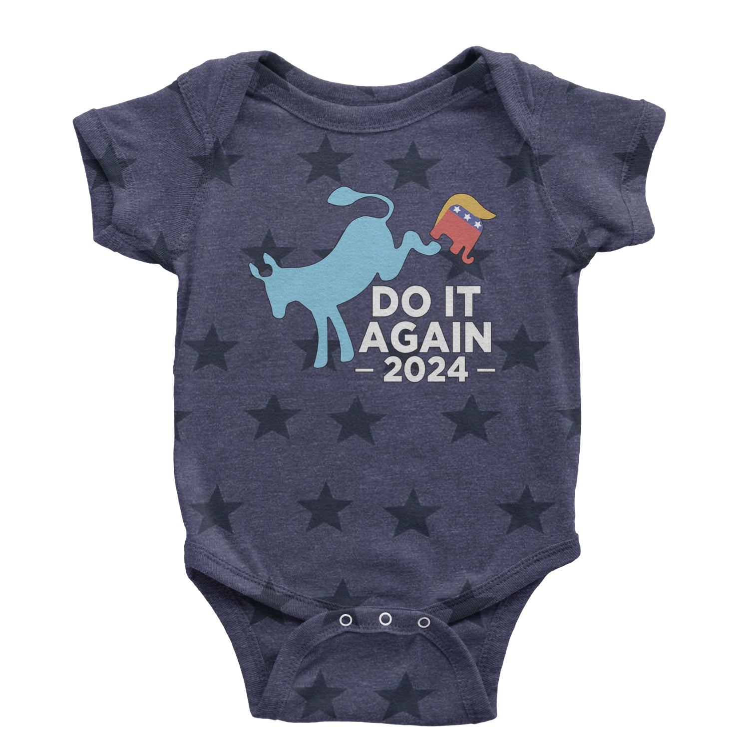 Do It Again - Democratic Donkey Kicking Republicans 2024 Political Humor Infant One-Piece Romper Bodysuit and Toddler T-shirt Navy Blue STAR