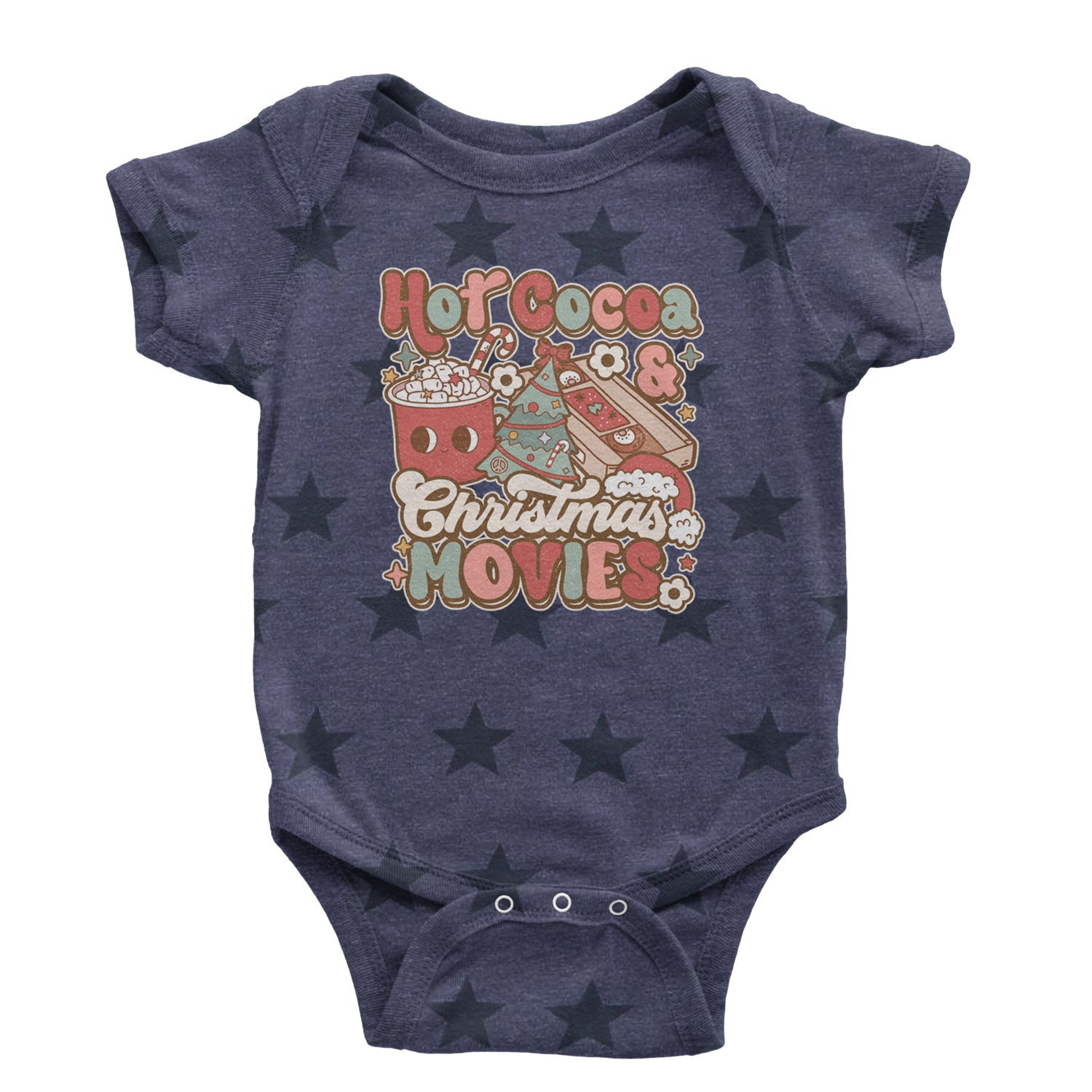 Hot Cocoa And Christmas Movies Holiday Infant One-Piece Romper Bodysuit and Toddler T-shirt Navy Blue STAR