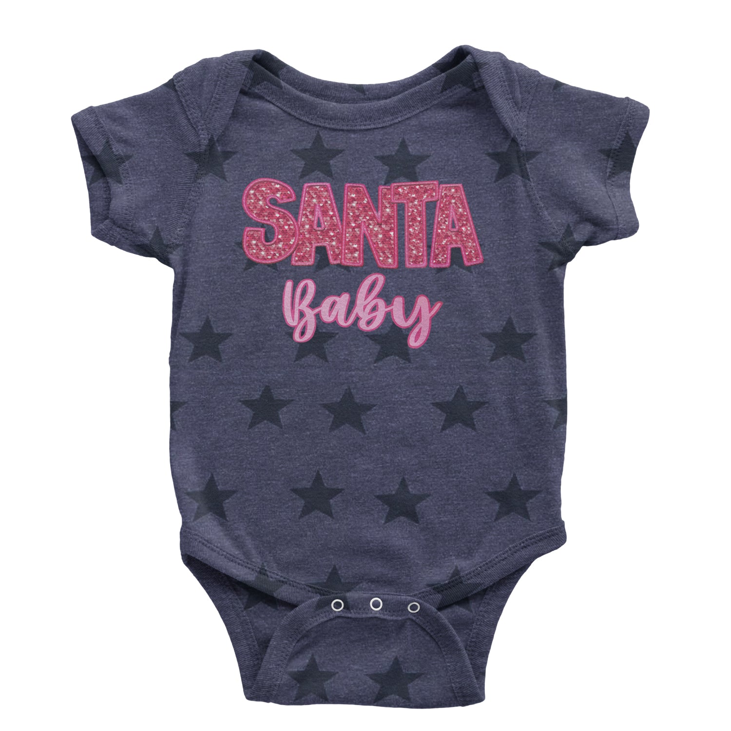 Santa Baby Faux Patch and Sequins Infant One-Piece Romper Bodysuit and Toddler T-shirt Navy Blue STAR