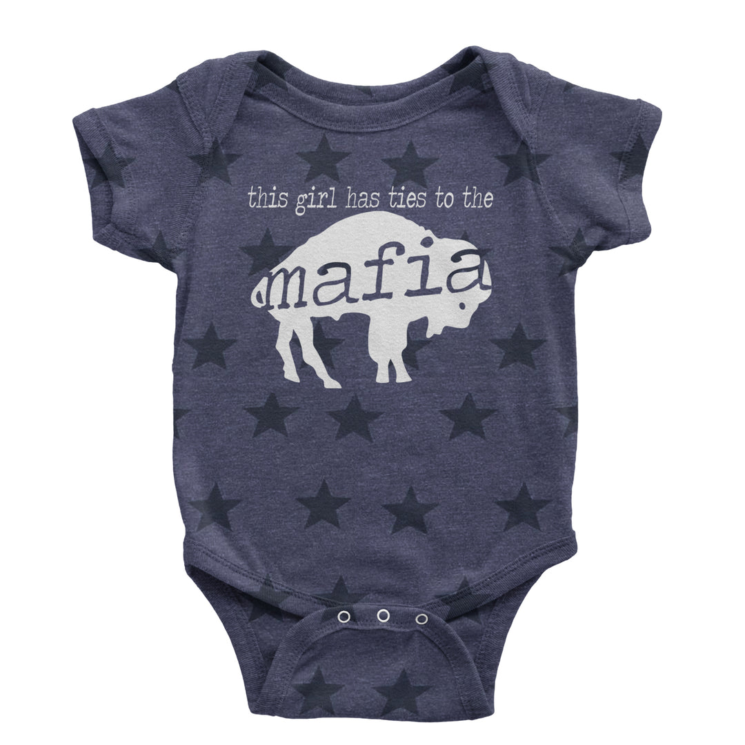 This Girl Has Ties To The Bills Mafia Infant One-Piece Romper Bodysuit and Toddler T-shirt Navy Blue STAR