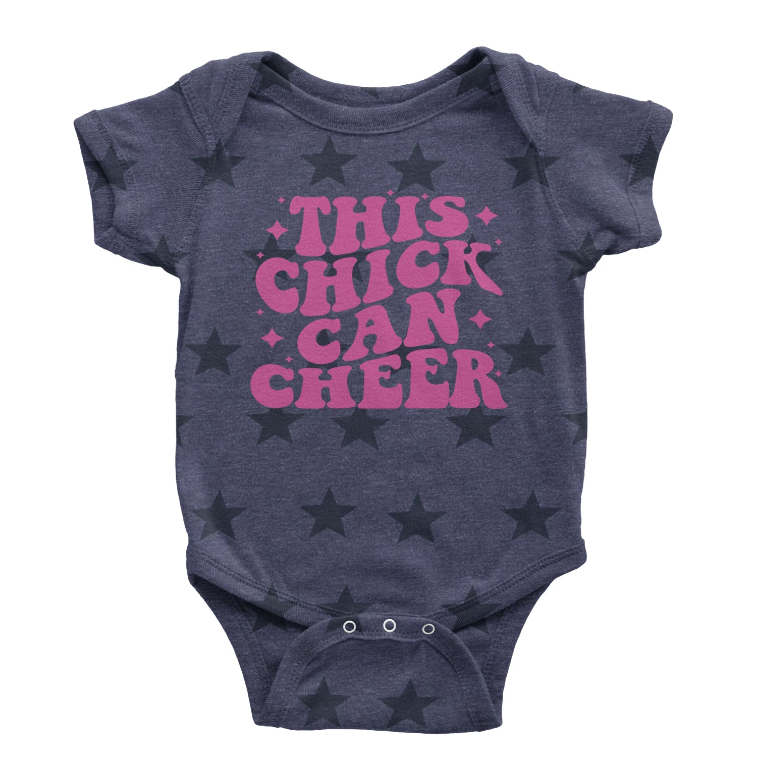 This Chick Can Cheer Infant One-Piece Romper Bodysuit and Toddler T-shirt Navy Blue STAR