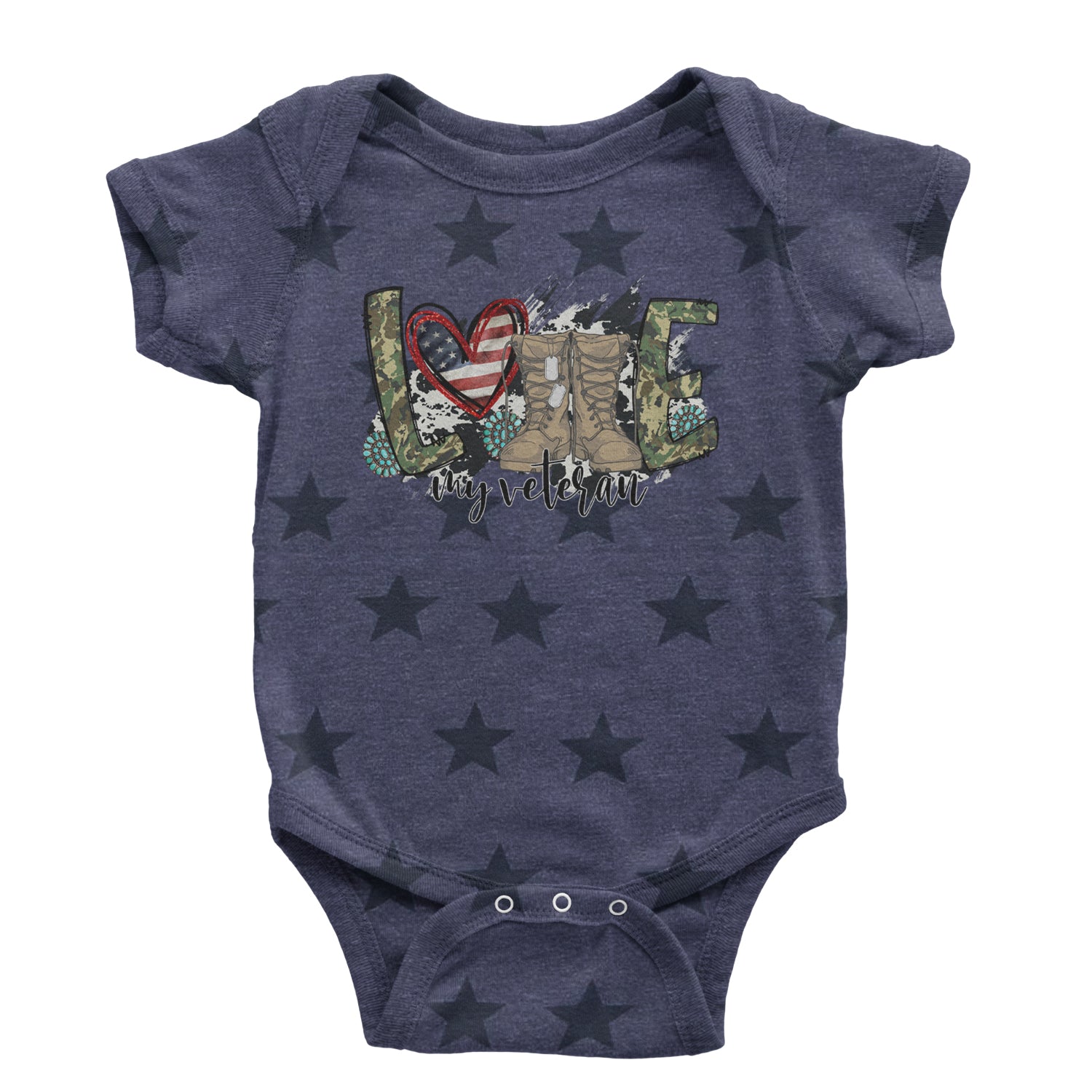 Love My Veteran Honor Veterans Day Infant One-Piece Romper Bodysuit and Toddler T-shirt Navy Blue STAR