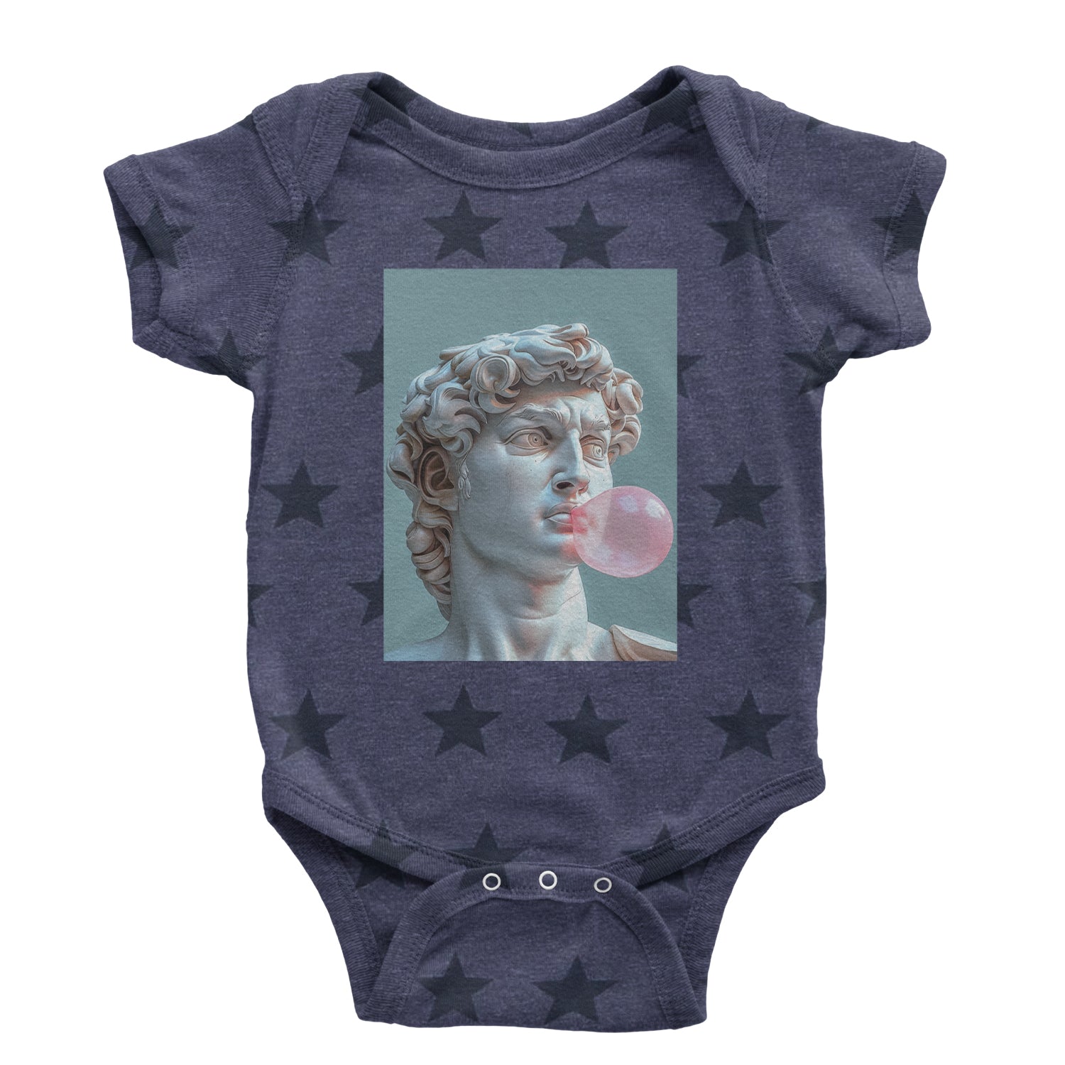 Michelangelo's David with Bubble Gum Contemporary Statue Art Infant One-Piece Romper Bodysuit and Toddler T-shirt Navy Blue STAR