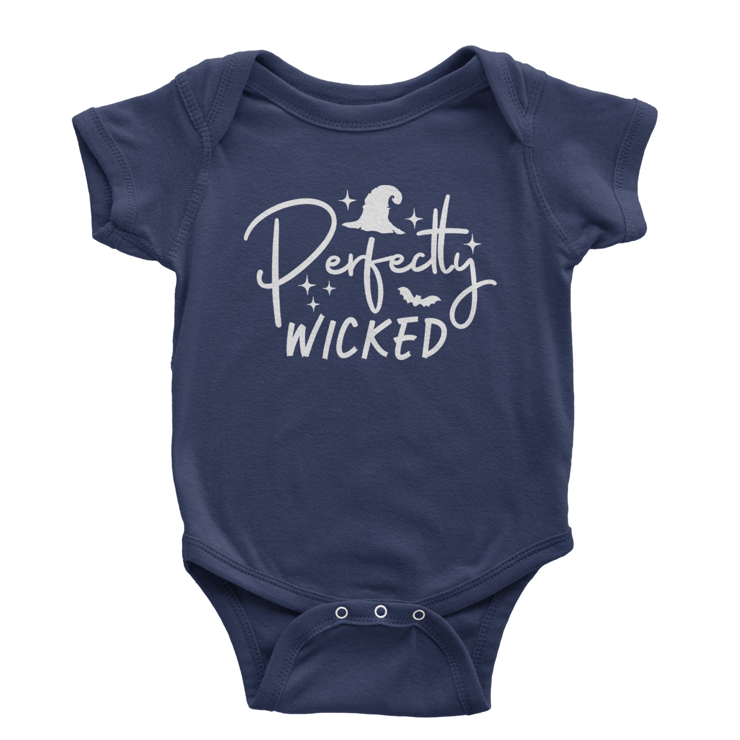 Perfectly Wicked Witchy Halloween Infant One-Piece Romper Bodysuit and Toddler T-shirt Navy Blue