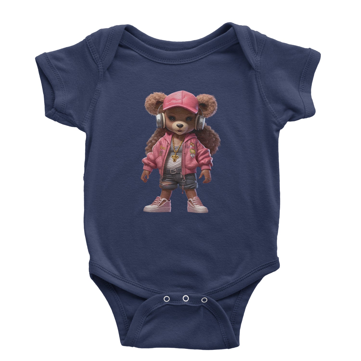 Pink Female Urban Graffiti Bear Infant One-Piece Romper Bodysuit Or Toddler T-shirt Navy Blue