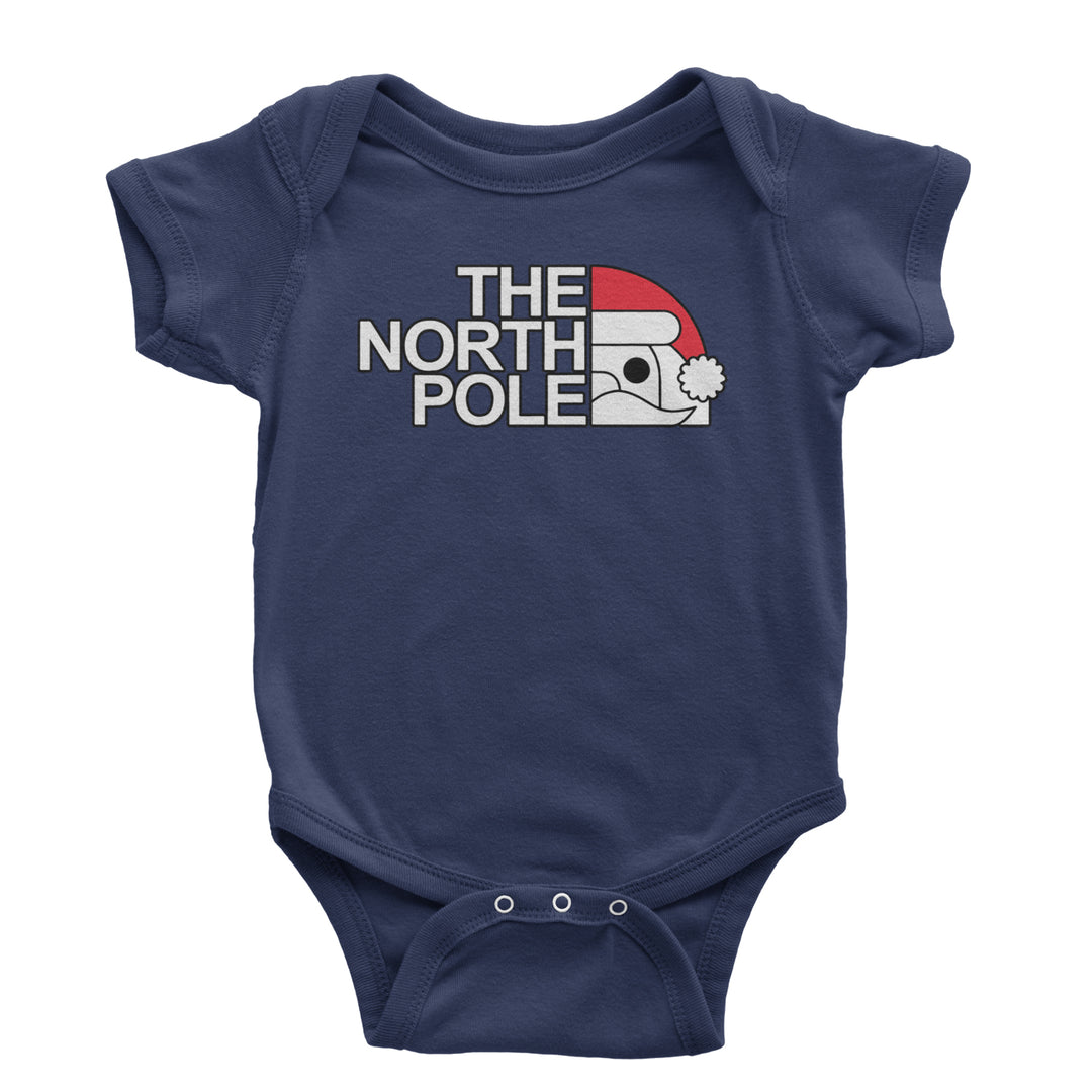 The North Pole Santa Face Infant One-Piece Romper Bodysuit and Toddler T-shirt Navy Blue