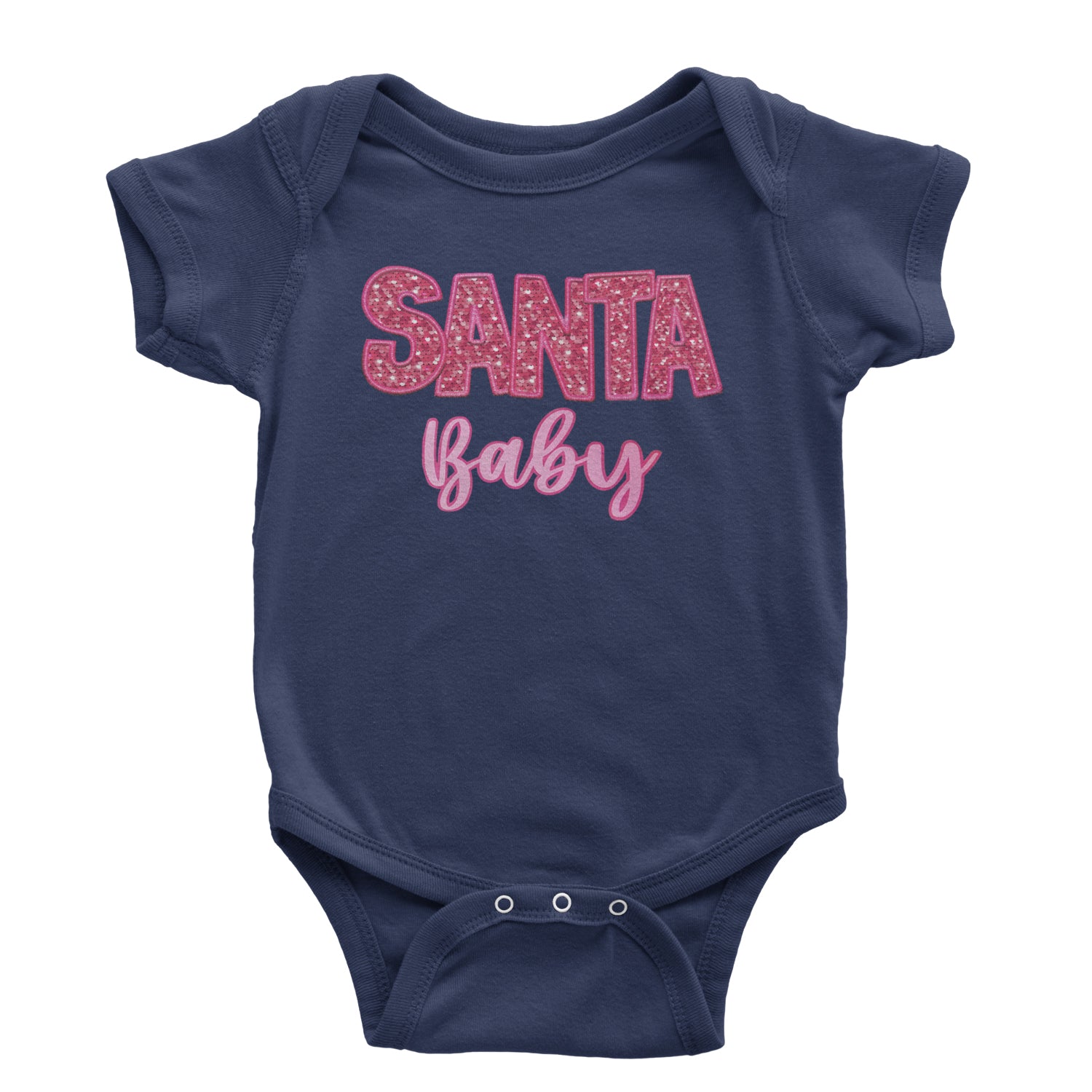 Santa Baby Faux Patch and Sequins Infant One-Piece Romper Bodysuit and Toddler T-shirt Navy Blue