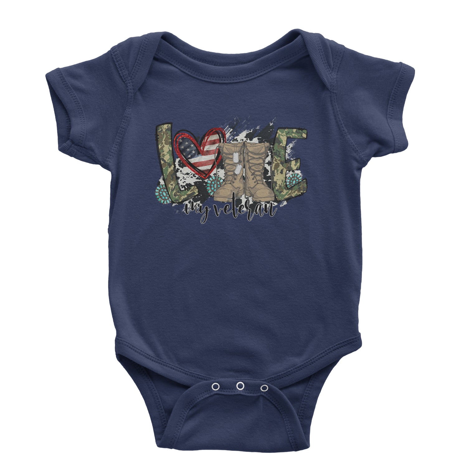 Love My Veteran Honor Veterans Day Infant One-Piece Romper Bodysuit and Toddler T-shirt Navy Blue