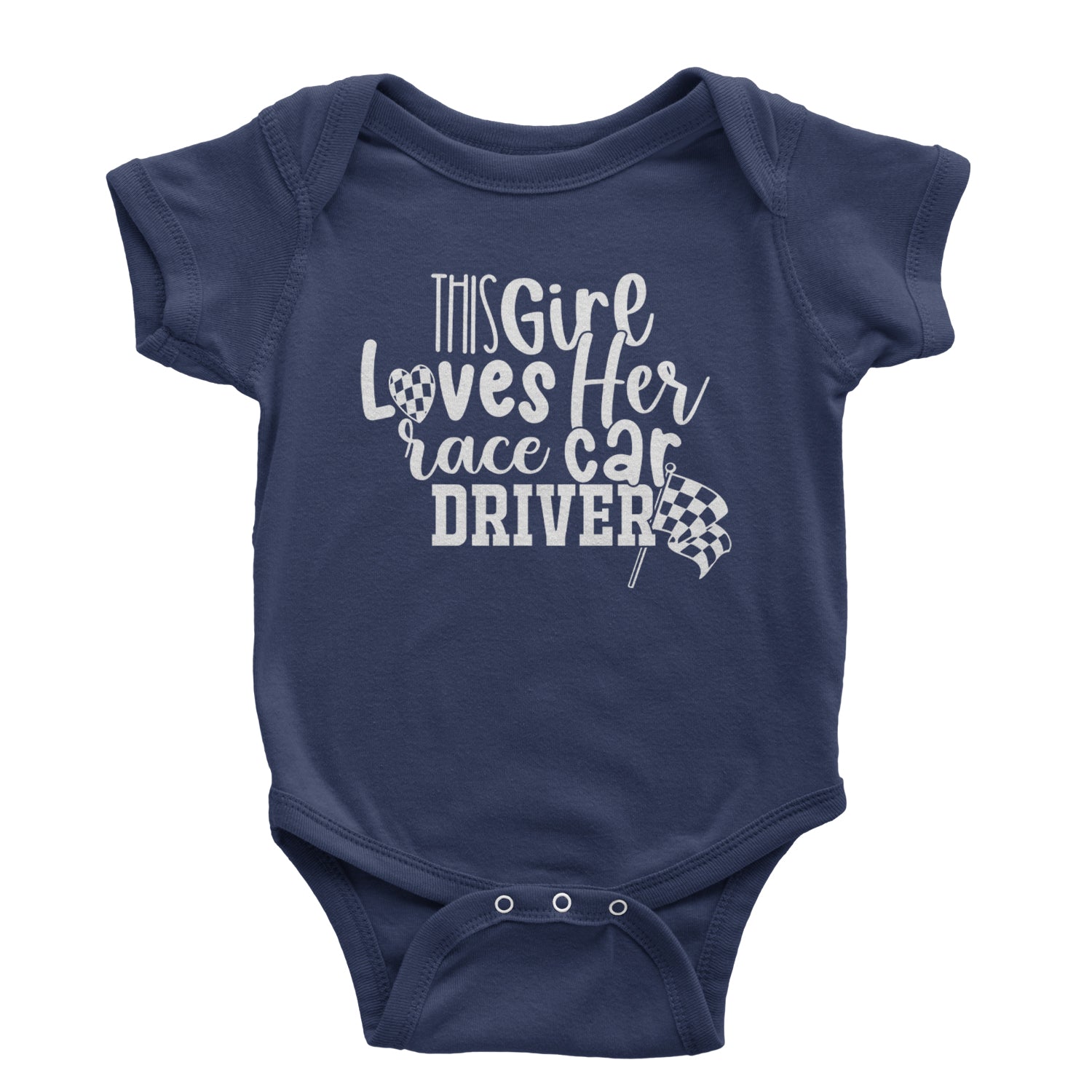 This Girl Loves Her Racecar Driver Infant One-Piece Romper Bodysuit and Toddler T-shirt Navy Blue