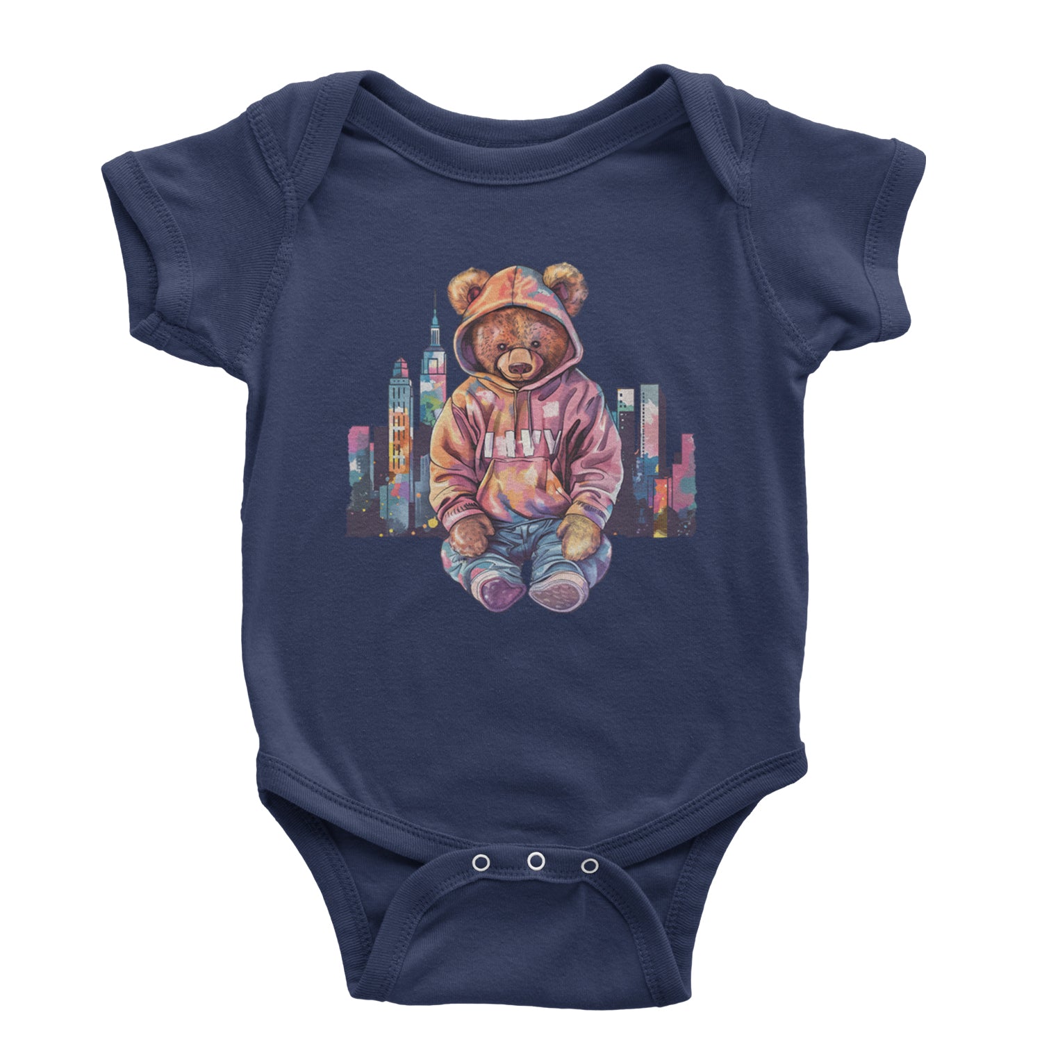 City Skyline Urban Graffiti Bear Infant One-Piece Romper Bodysuit Or Toddler T-shirt Navy Blue