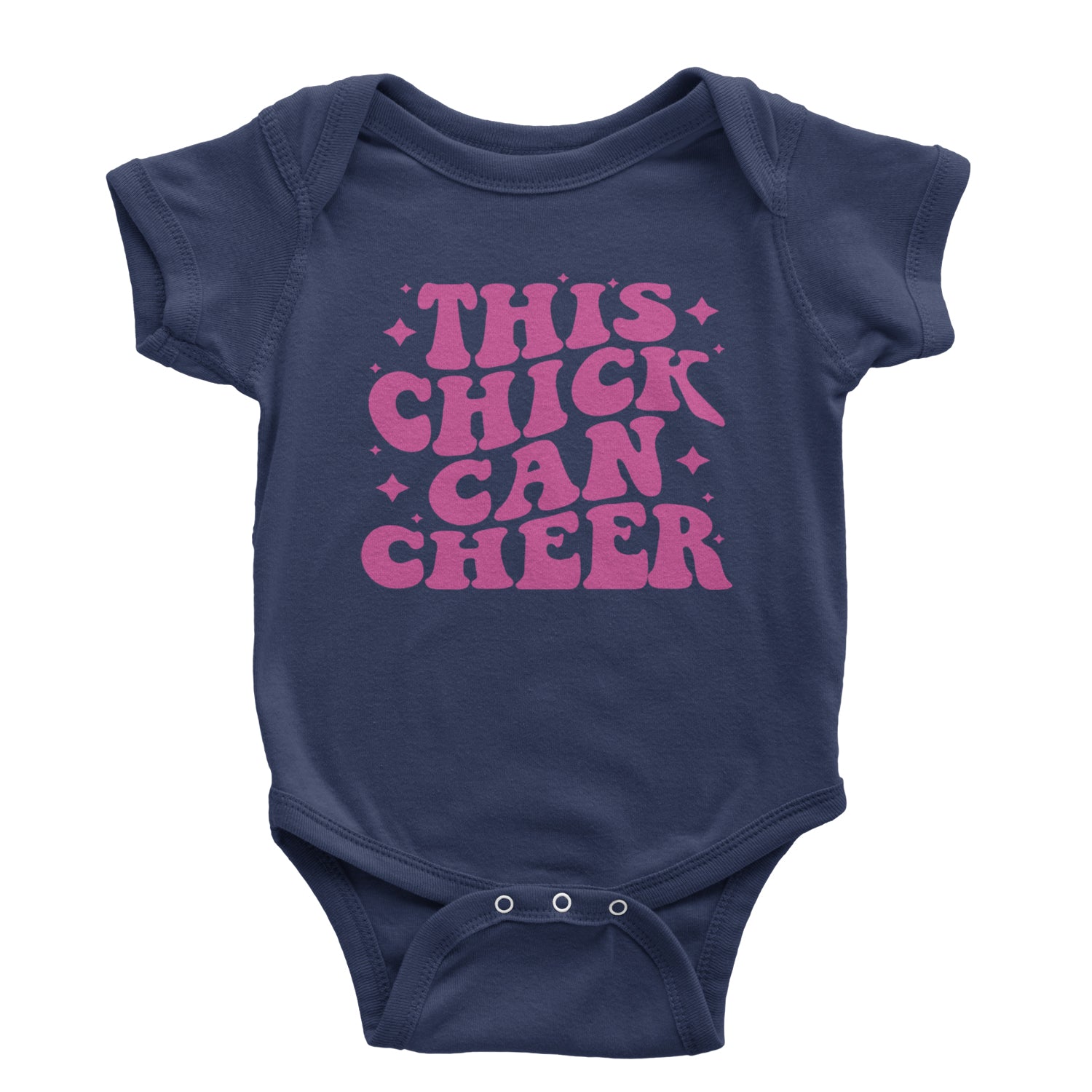 This Chick Can Cheer Infant One-Piece Romper Bodysuit and Toddler T-shirt Navy Blue