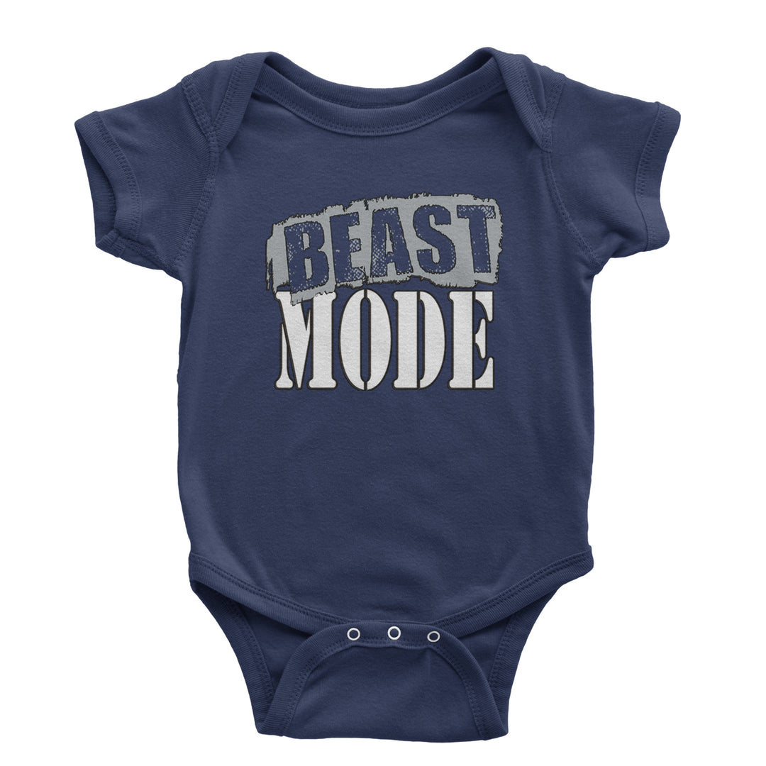 Beast Mode Training Gym Workout graphic on Onesie and Toddler T-Shirt in Navy Blue