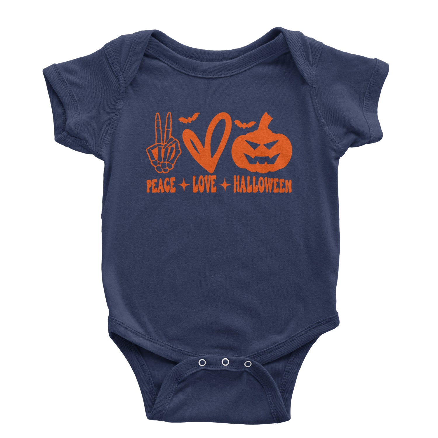 Peace, Love and Halloween Infant One-Piece Romper Bodysuit and Toddler T-shirt Navy Blue