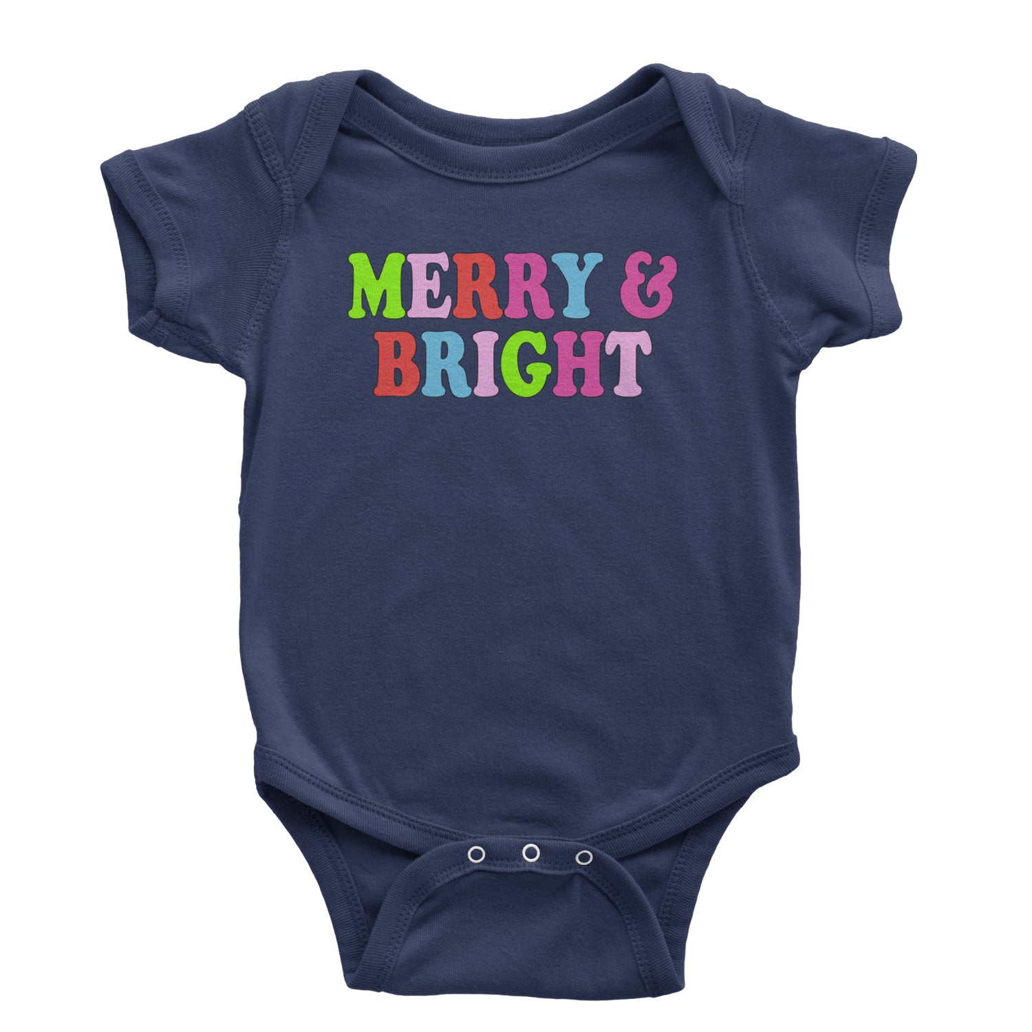 Merry and Bright Festive Christmas Holiday Infant One-Piece Romper Bodysuit and Toddler T-shirt Navy Blue