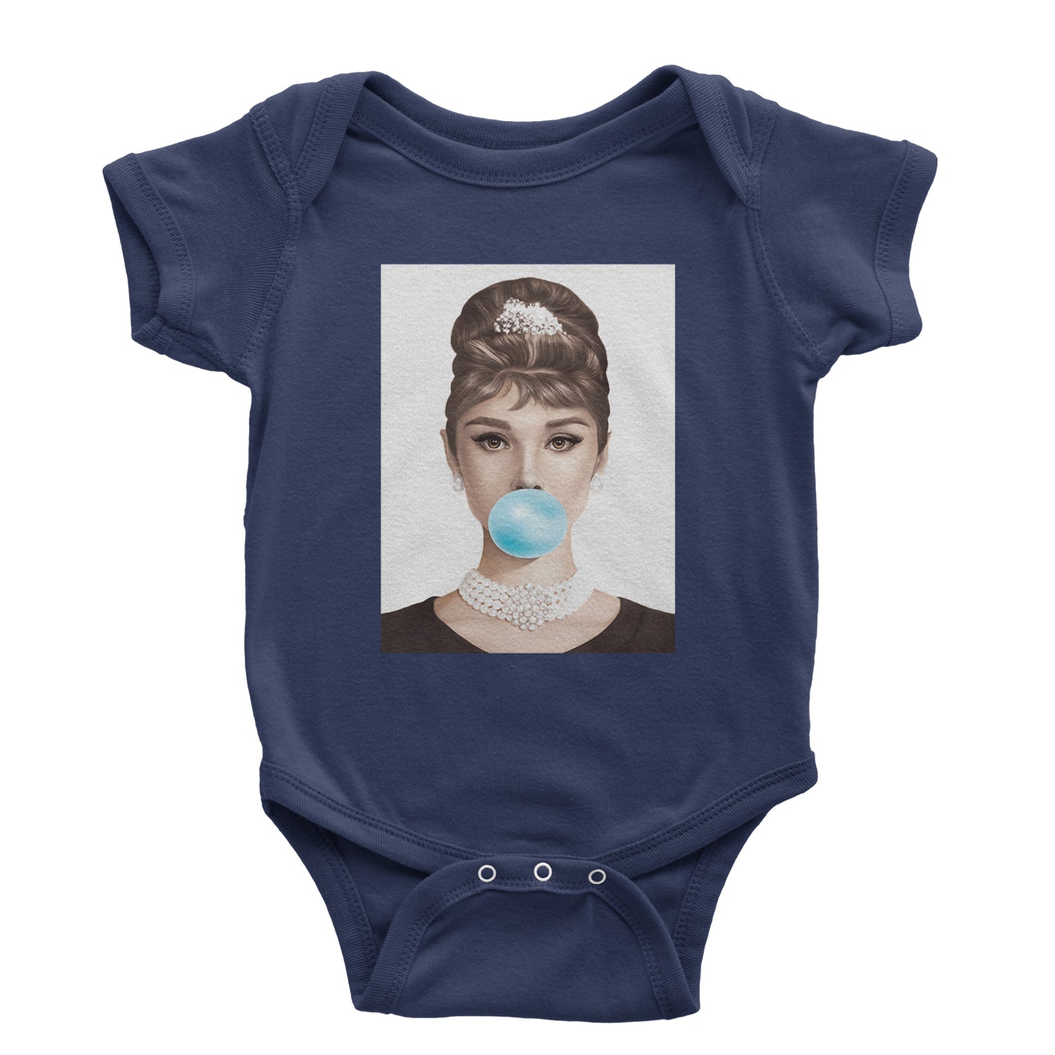 Audrey Hepburn Chewing Bubble Gum American Icon Infant One-Piece Romper Bodysuit and Toddler T-shirt Navy Blue