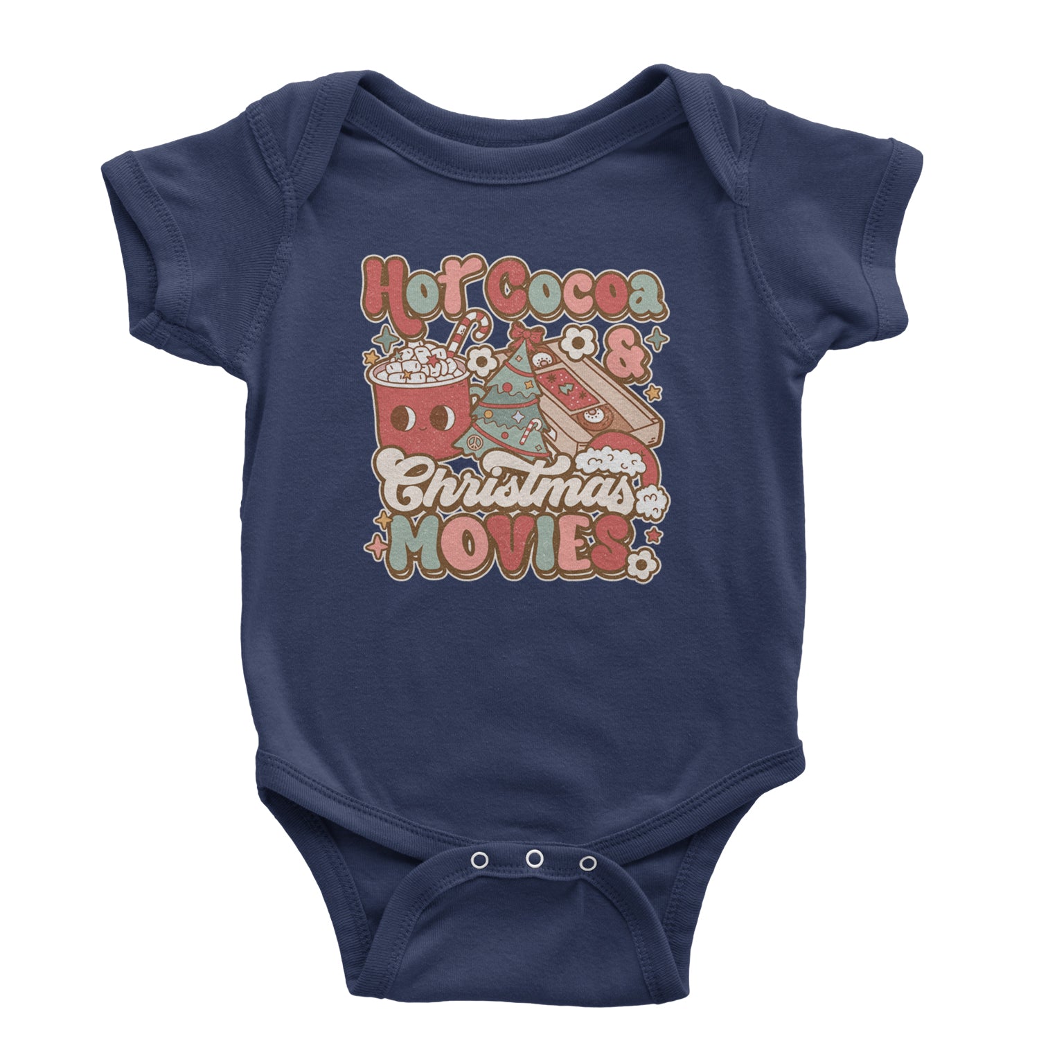 Hot Cocoa And Christmas Movies Holiday Infant One-Piece Romper Bodysuit and Toddler T-shirt Navy Blue