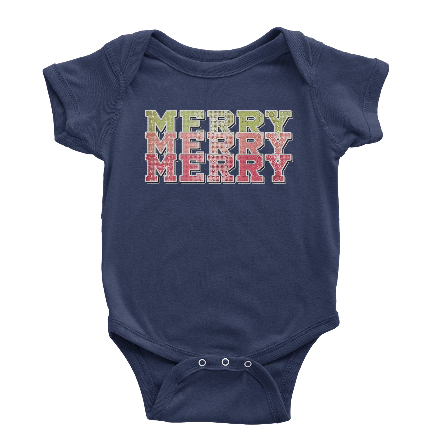 Merry Merry Merry Faux Sequins Infant One-Piece Romper Bodysuit and Toddler T-shirt Navy Blue