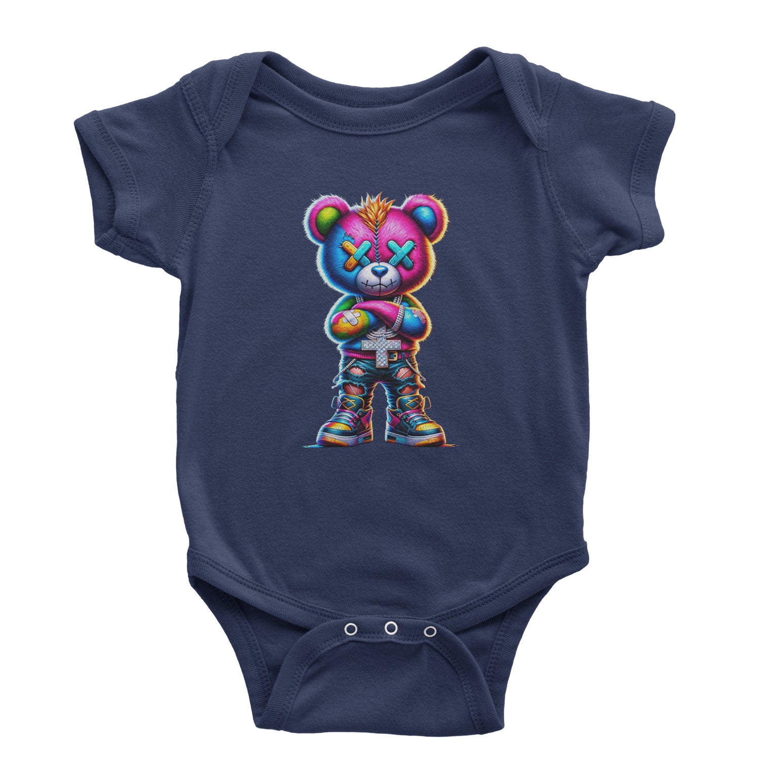 Stitched Neon Urban Graffiti Bear Infant One-Piece Romper Bodysuit Or Toddler T-shirt Navy Blue