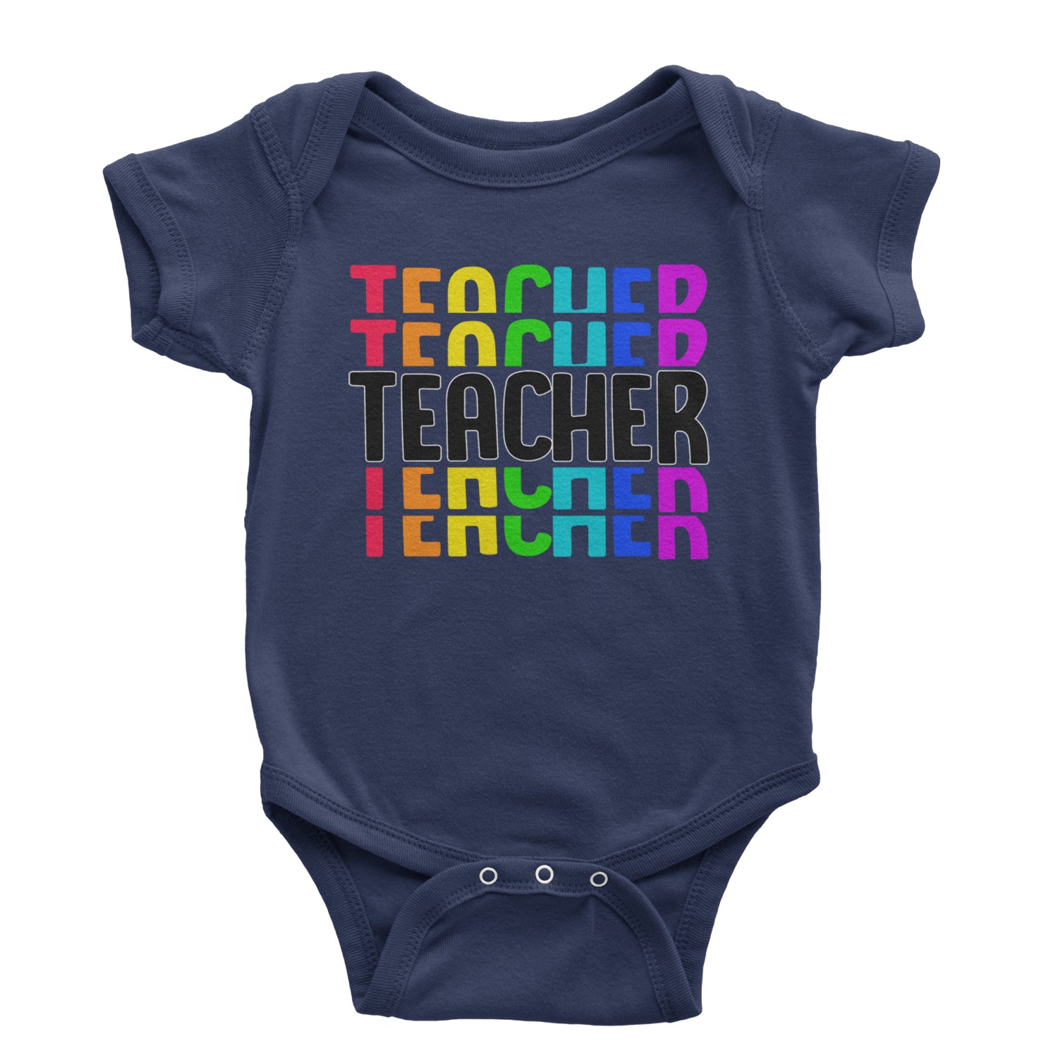 Teacher Repeated Rainbow Pattern Infant One-Piece Romper Bodysuit and Toddler T-shirt Navy Blue