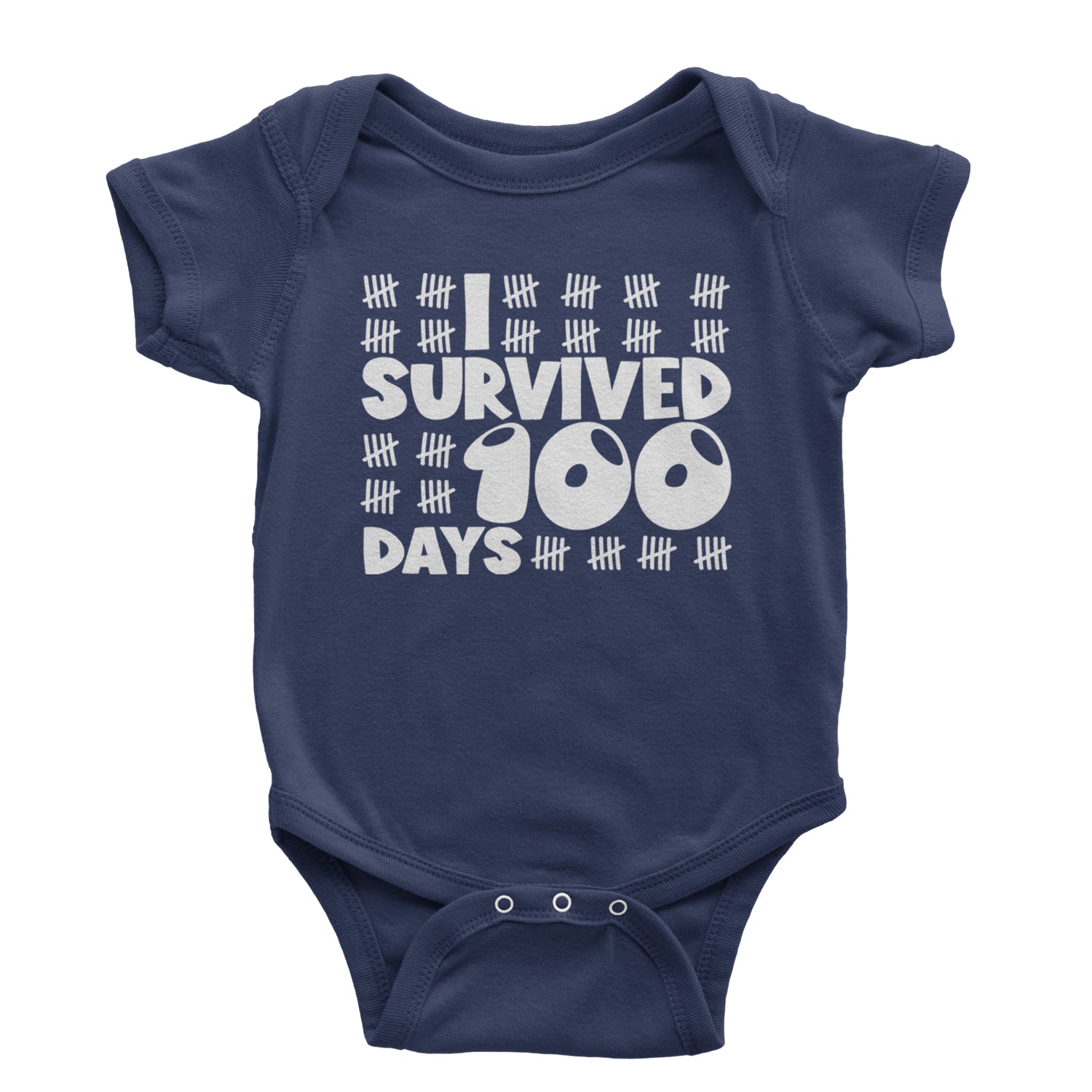 I Survived 100 Days Tally Marks Infant One-Piece Romper Bodysuit and Toddler T-shirt Navy Blue