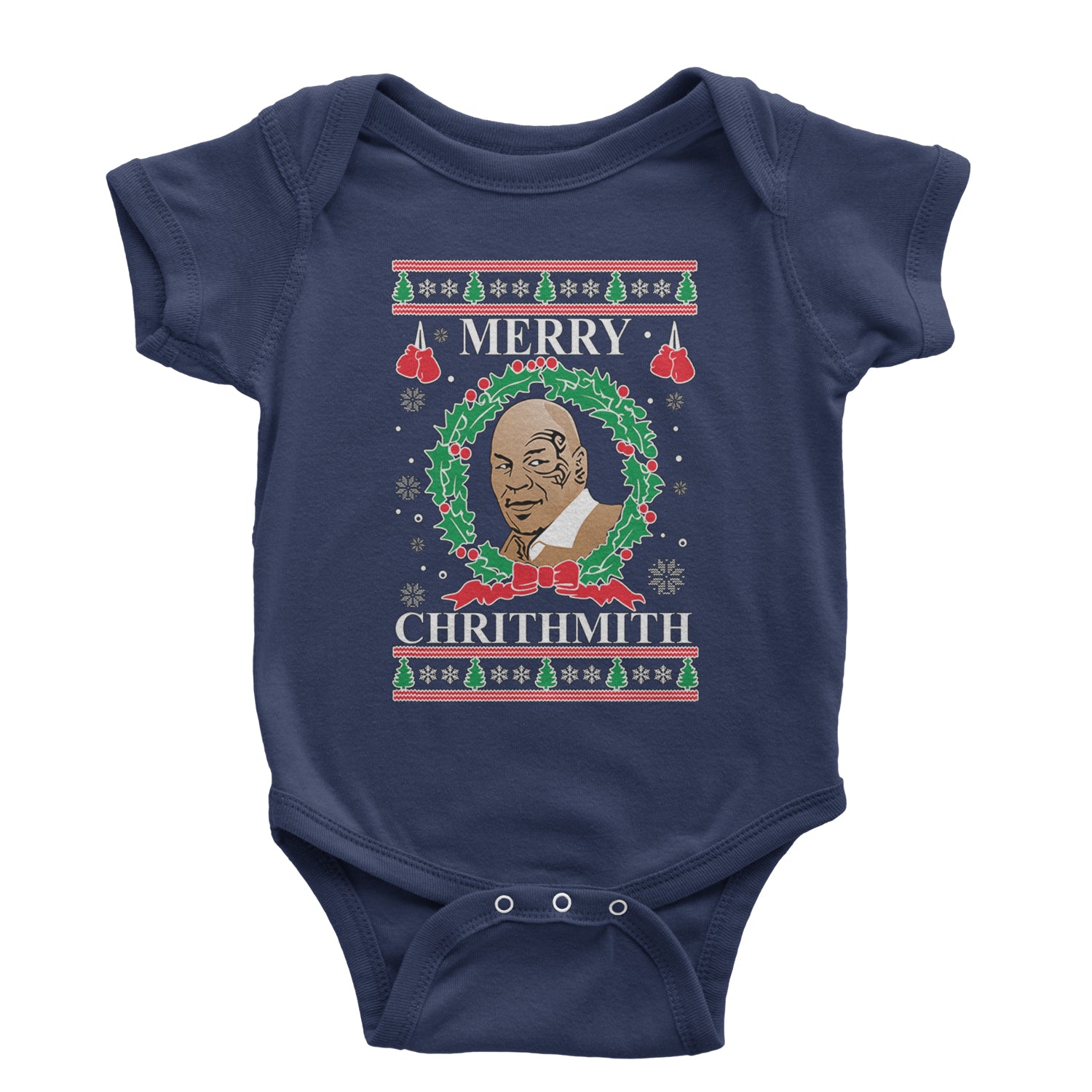 Merry Chrithmith Ugly Christmas Infant One-Piece Romper Bodysuit and Toddler T-shirt Navy Blue