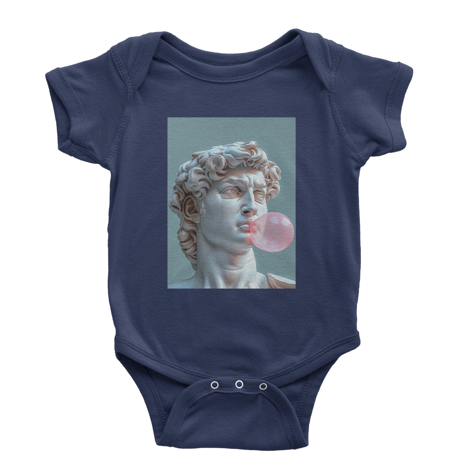 Michelangelo's David with Bubble Gum Contemporary Statue Art Infant One-Piece Romper Bodysuit and Toddler T-shirt Navy Blue