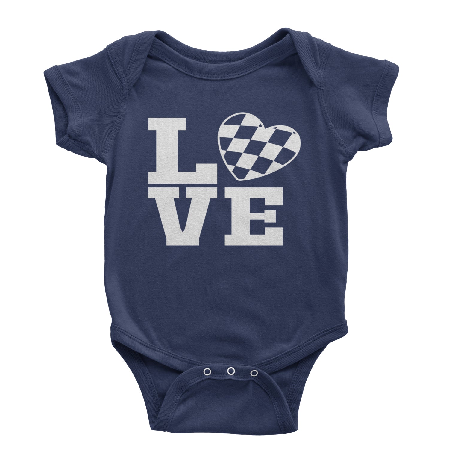 Love Racing Checkered Flag Heart Infant One-Piece Romper Bodysuit and Toddler T-shirt Navy Blue