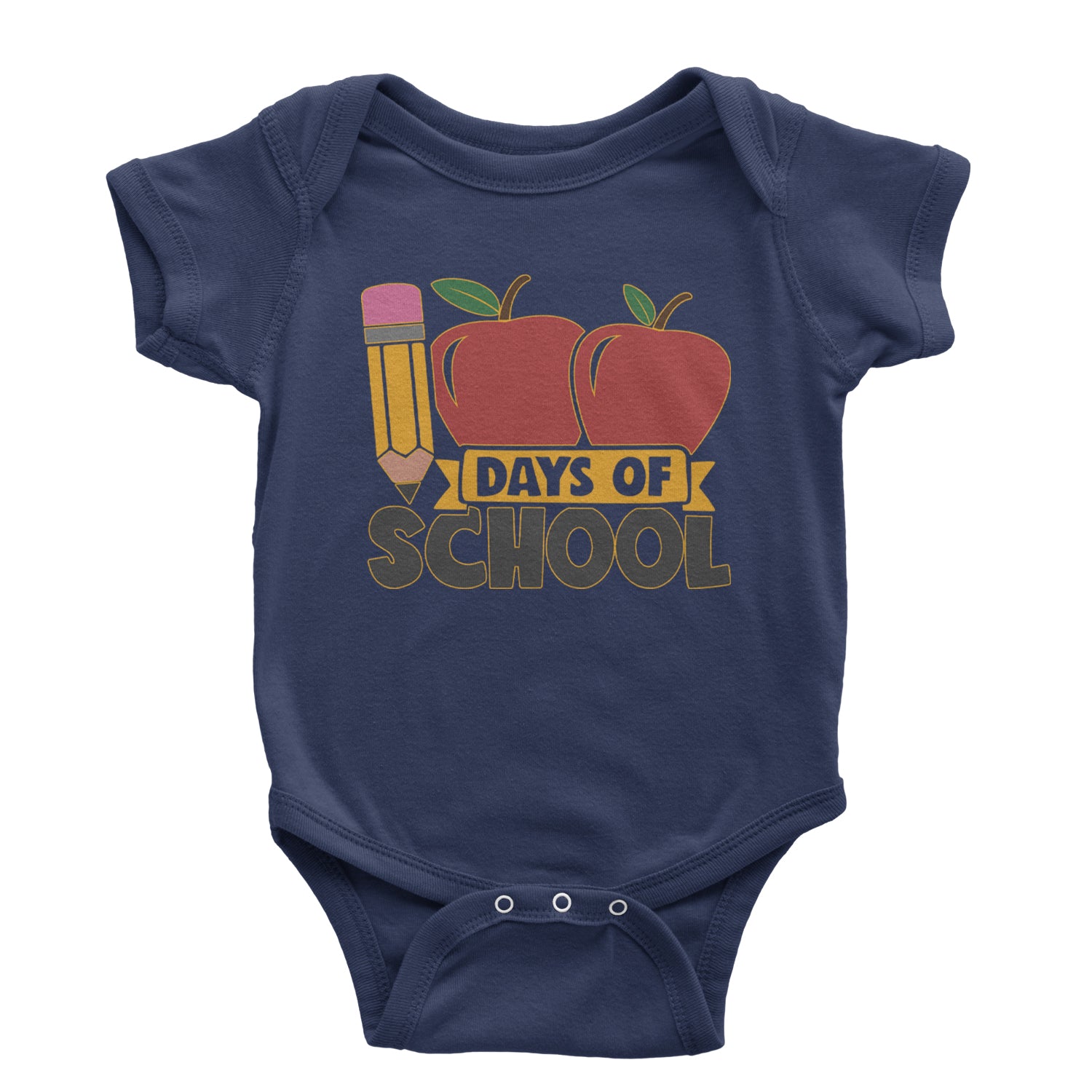 100 Days Of School Apple Pencil Infant One-Piece Romper Bodysuit and Toddler T-shirt Navy Blue