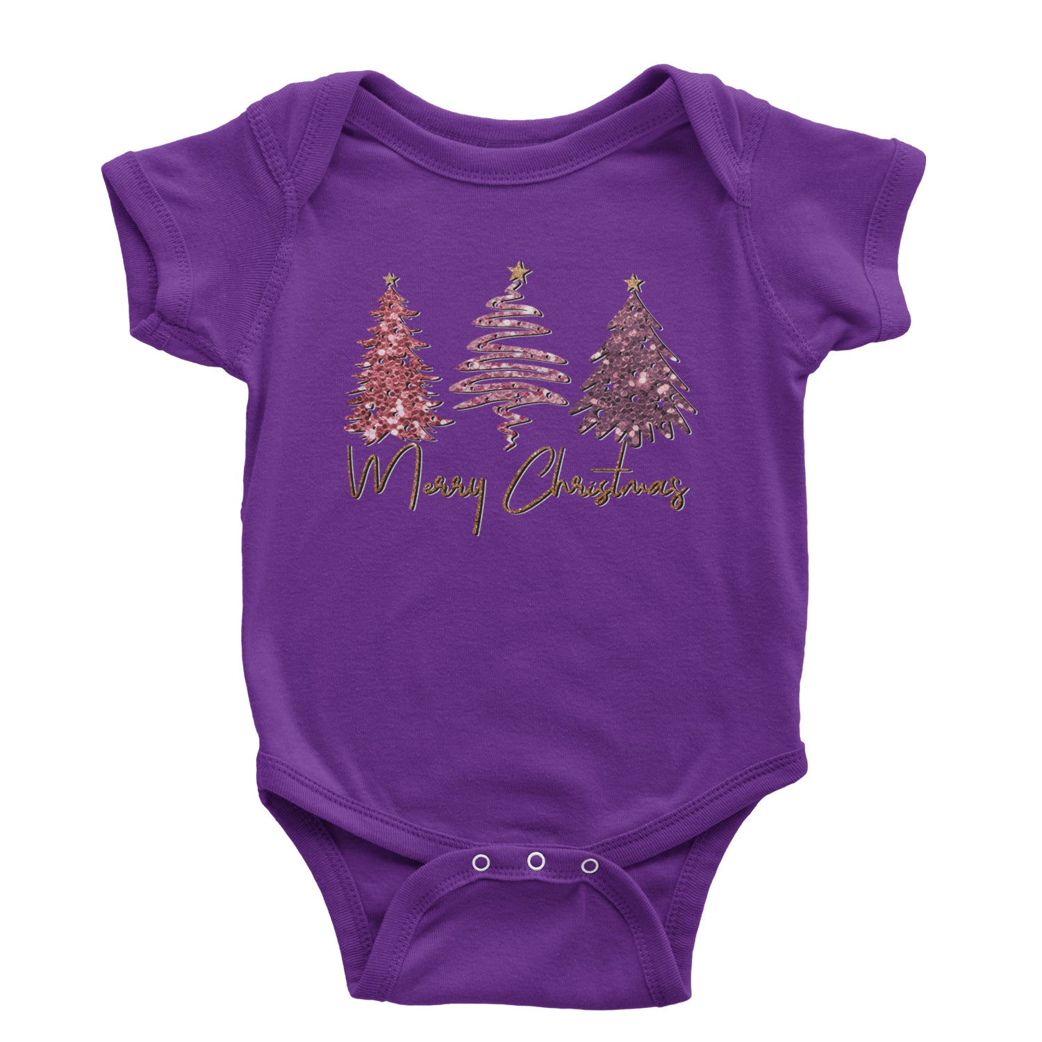 Merry Christmas Faux Glitter Trees Infant One-Piece Romper Bodysuit and Toddler T-shirt Purple