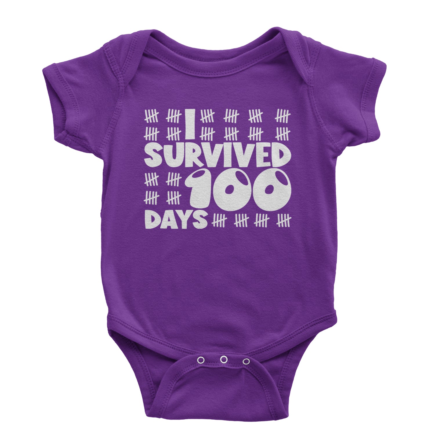 I Survived 100 Days Tally Marks Infant One-Piece Romper Bodysuit and Toddler T-shirt Purple