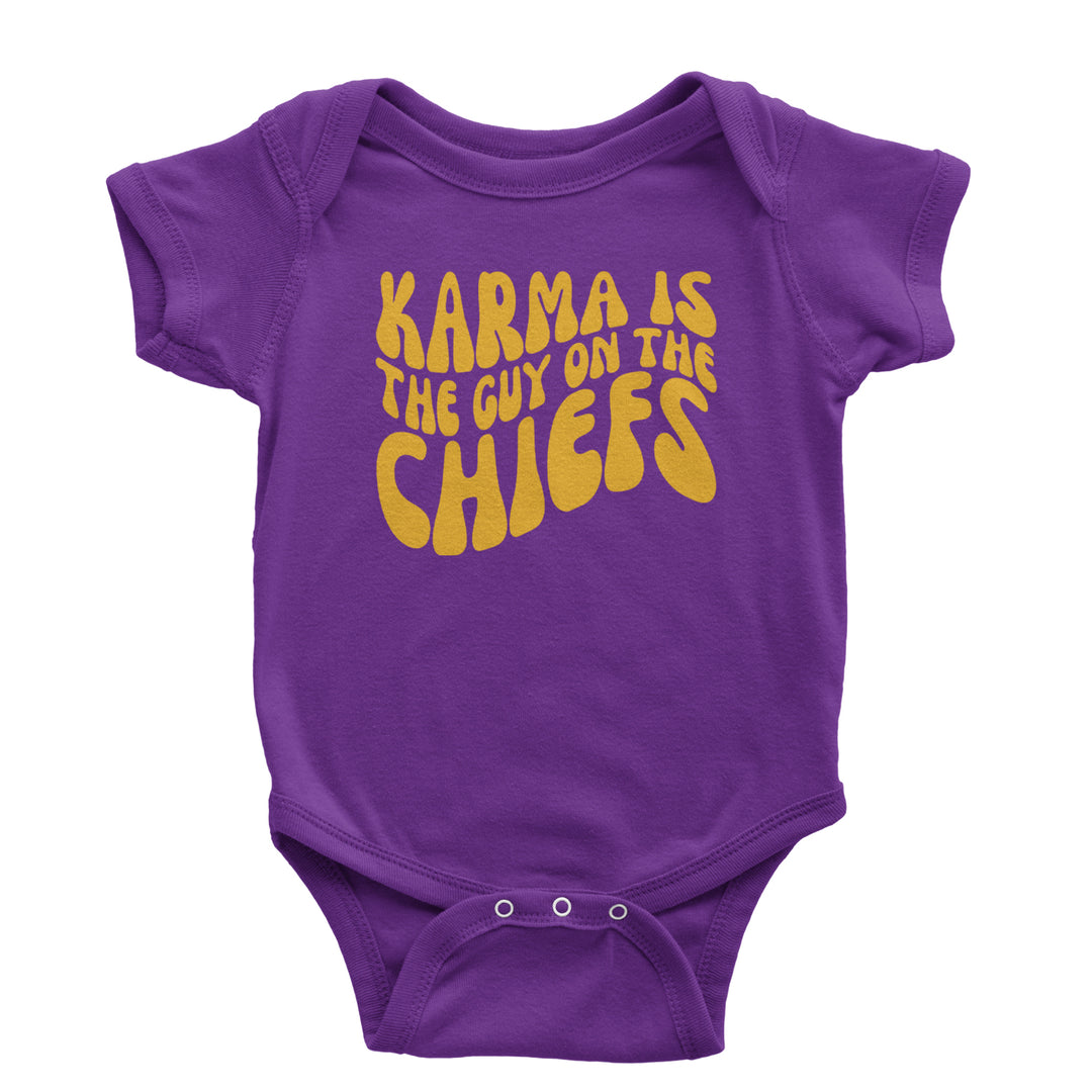 Karma Is The Guy On The Chiefs Boyfriend Infant One-Piece Romper Bodysuit and Toddler T-shirt Purple