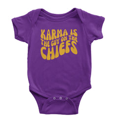 Karma Is The Guy On The Chiefs Boyfriend Infant One-Piece Romper Bodysuit and Toddler T-shirt Purple