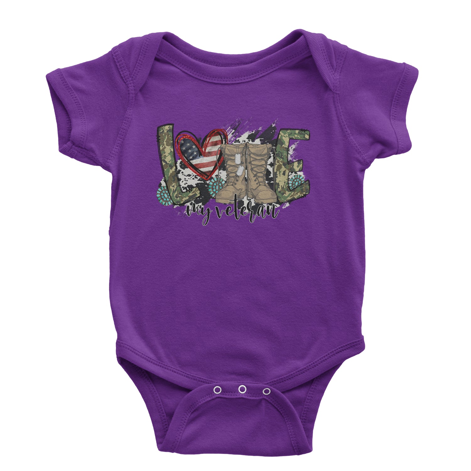 Love My Veteran Honor Veterans Day Infant One-Piece Romper Bodysuit and Toddler T-shirt Purple