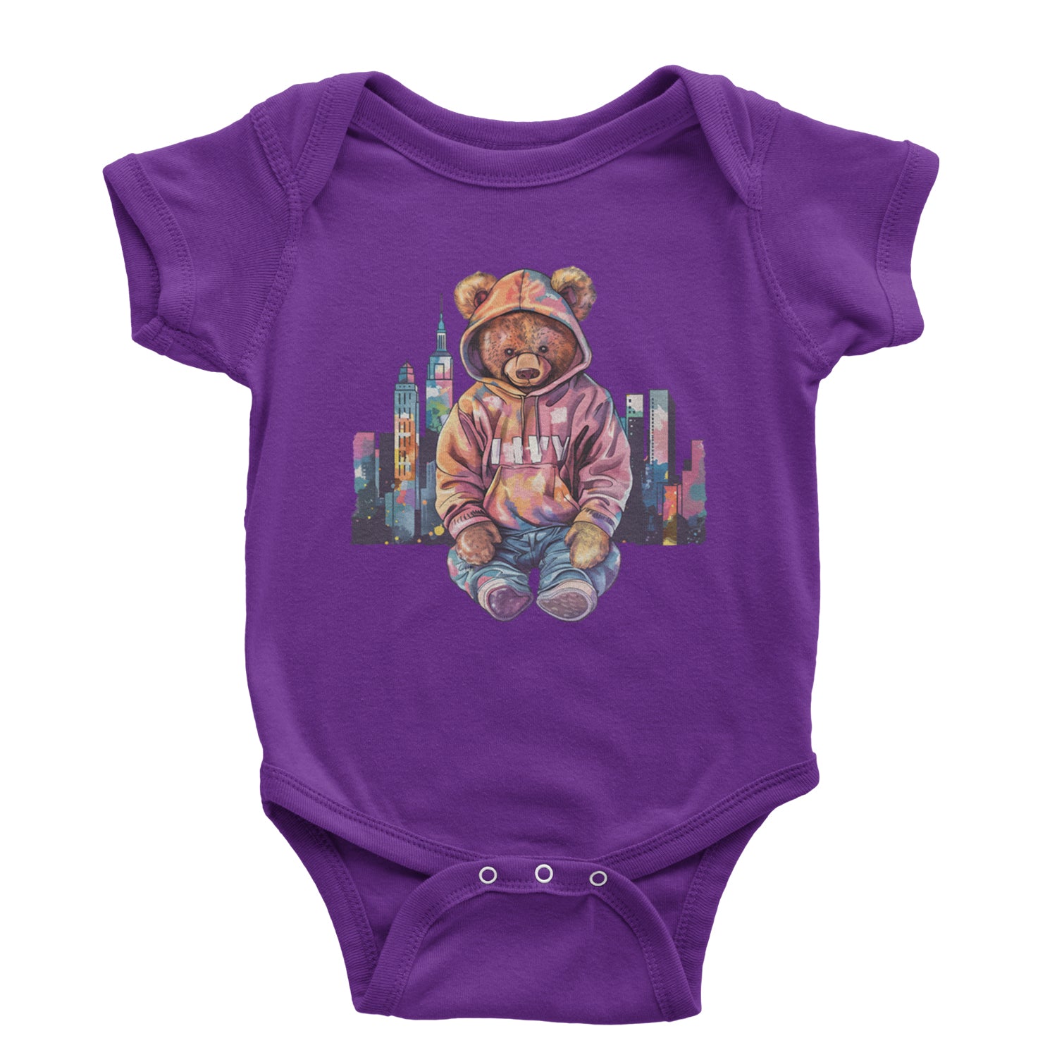 City Skyline Urban Graffiti Bear Infant One-Piece Romper Bodysuit Or Toddler T-shirt Purple