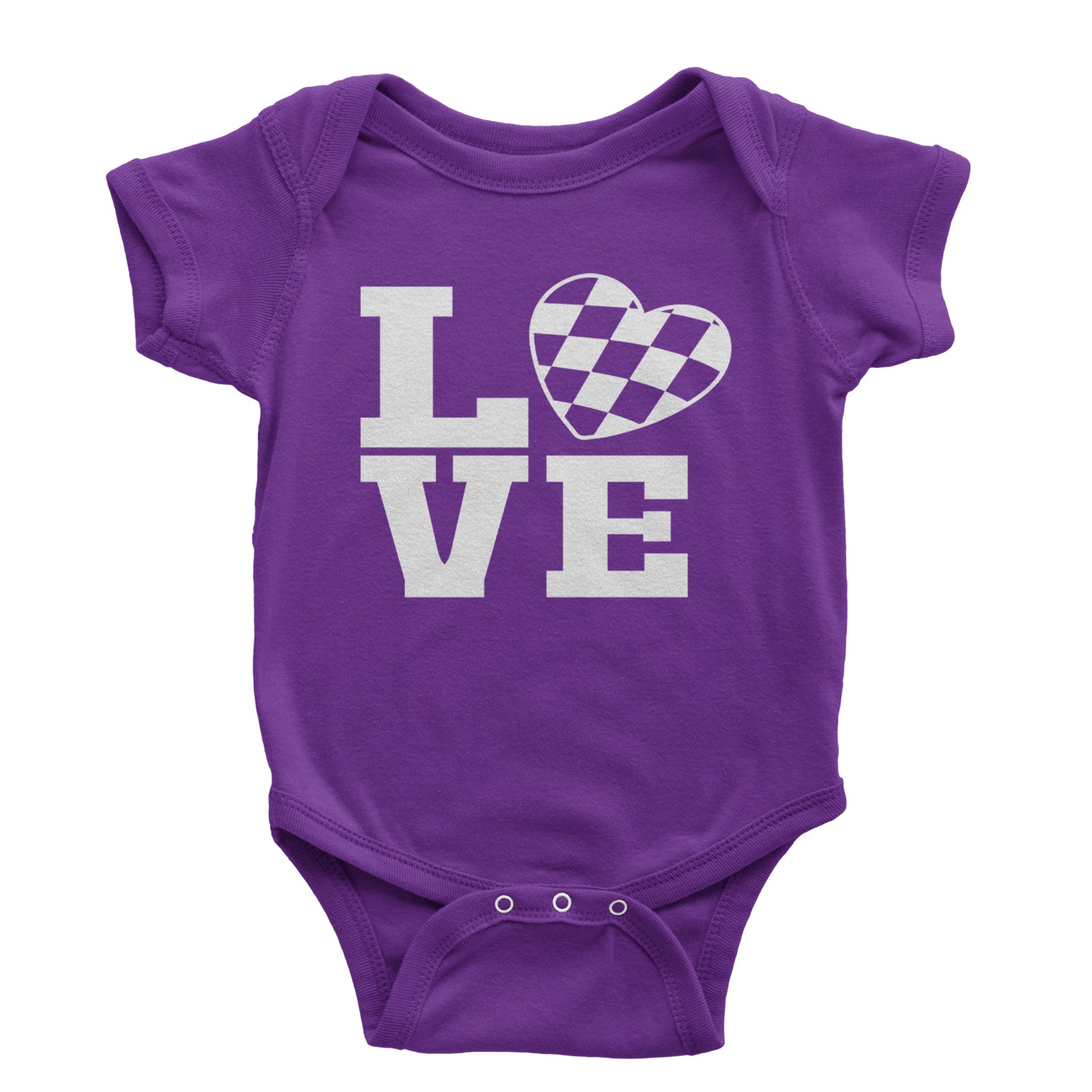 Love Racing Checkered Flag Heart Infant One-Piece Romper Bodysuit and Toddler T-shirt Purple