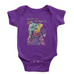 Beware Of Pit Bulls, They Will Steal Your Heart  Infant One-Piece Romper Bodysuit and Toddler T-shirt Purple