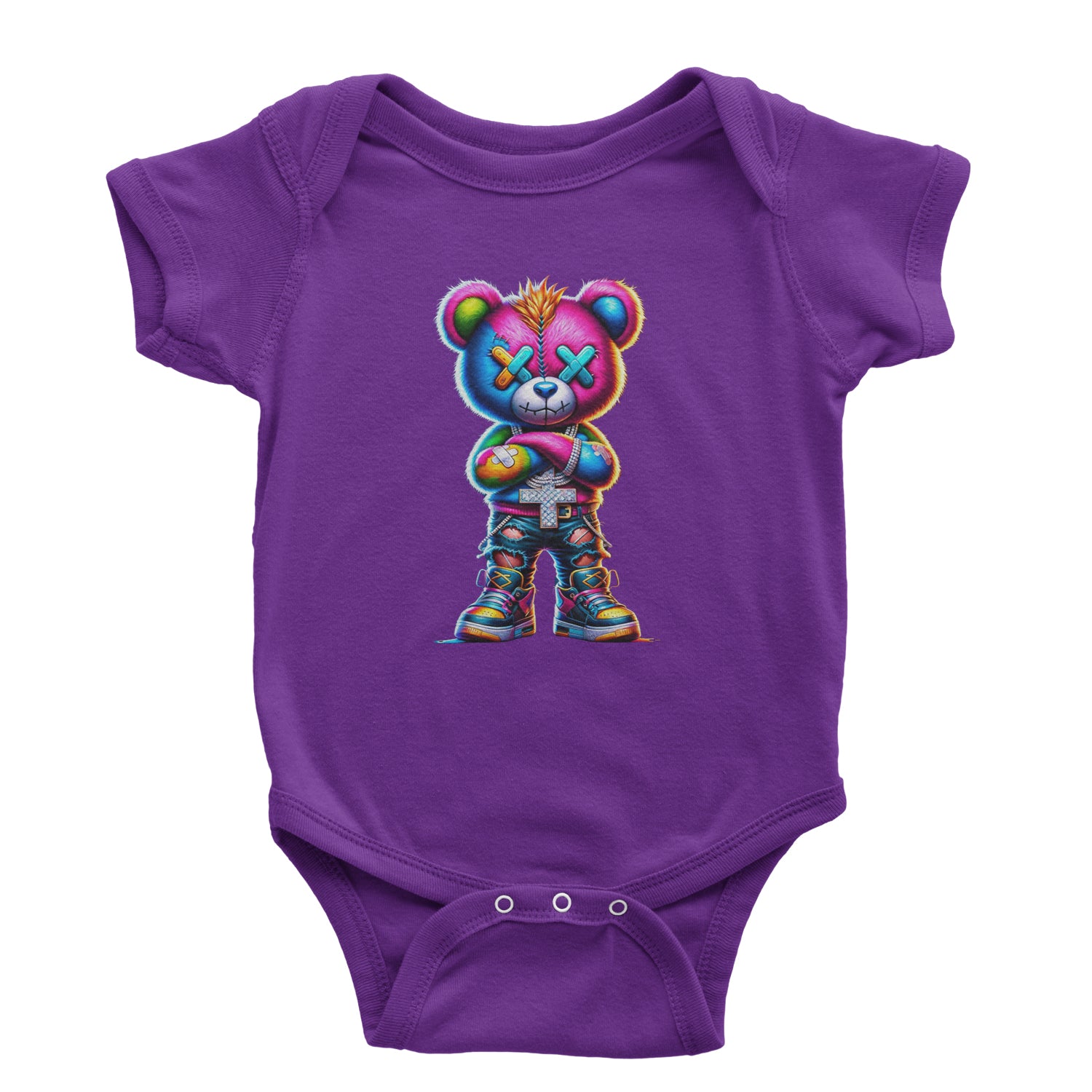 Stitched Neon Urban Graffiti Bear Infant One-Piece Romper Bodysuit Or Toddler T-shirt Purple