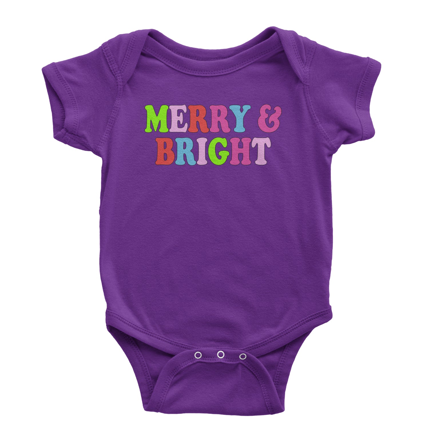 Merry and Bright Festive Christmas Holiday Infant One-Piece Romper Bodysuit and Toddler T-shirt Purple